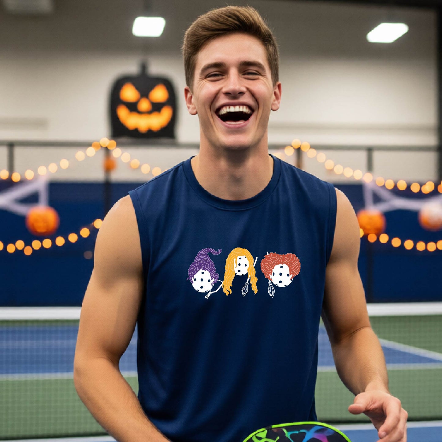 Pickleball Mens Halloween Shirt Funny Moisture-Wicking Sleeveless T-Shirt Spooky Season Pickleball Apparel Gift for Players