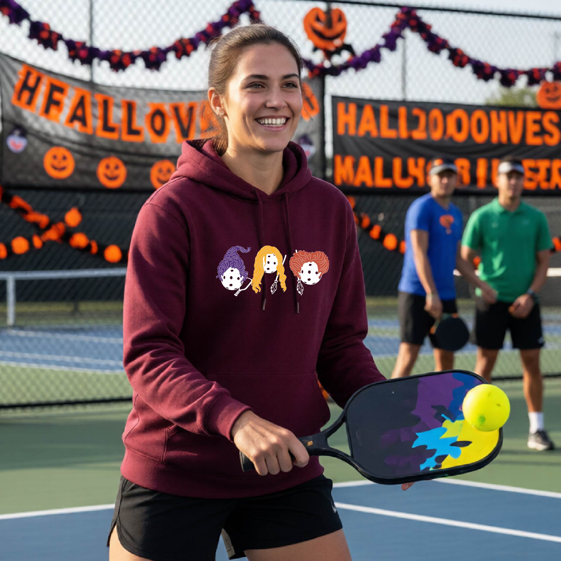 Funny Unisex Halloween Pickleball Hoodie Pullover Spooky Pickleball Sweatshirt, Pickleball Gift
