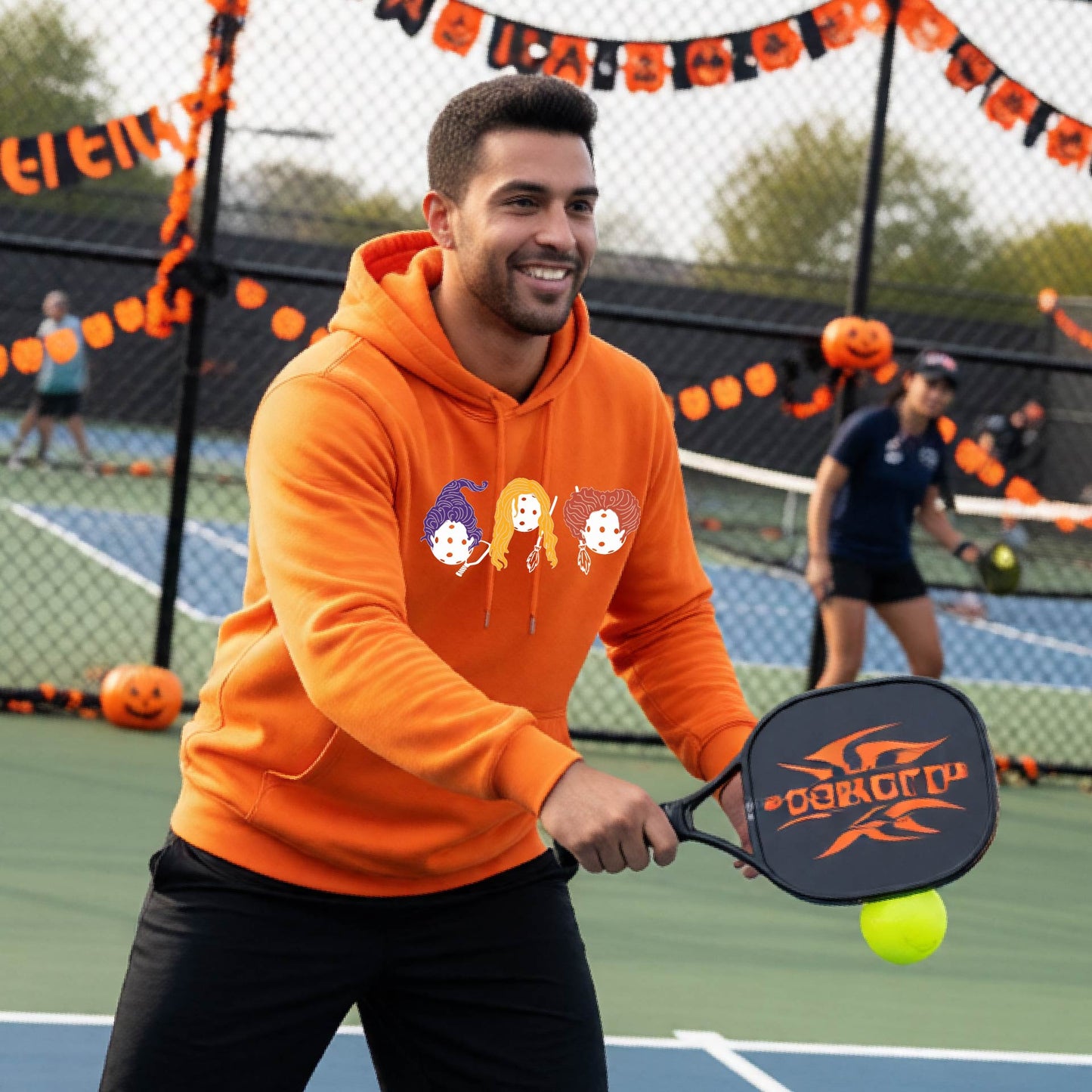 Funny Unisex Halloween Pickleball Hoodie Pullover Spooky Pickleball Sweatshirt, Pickleball Gift