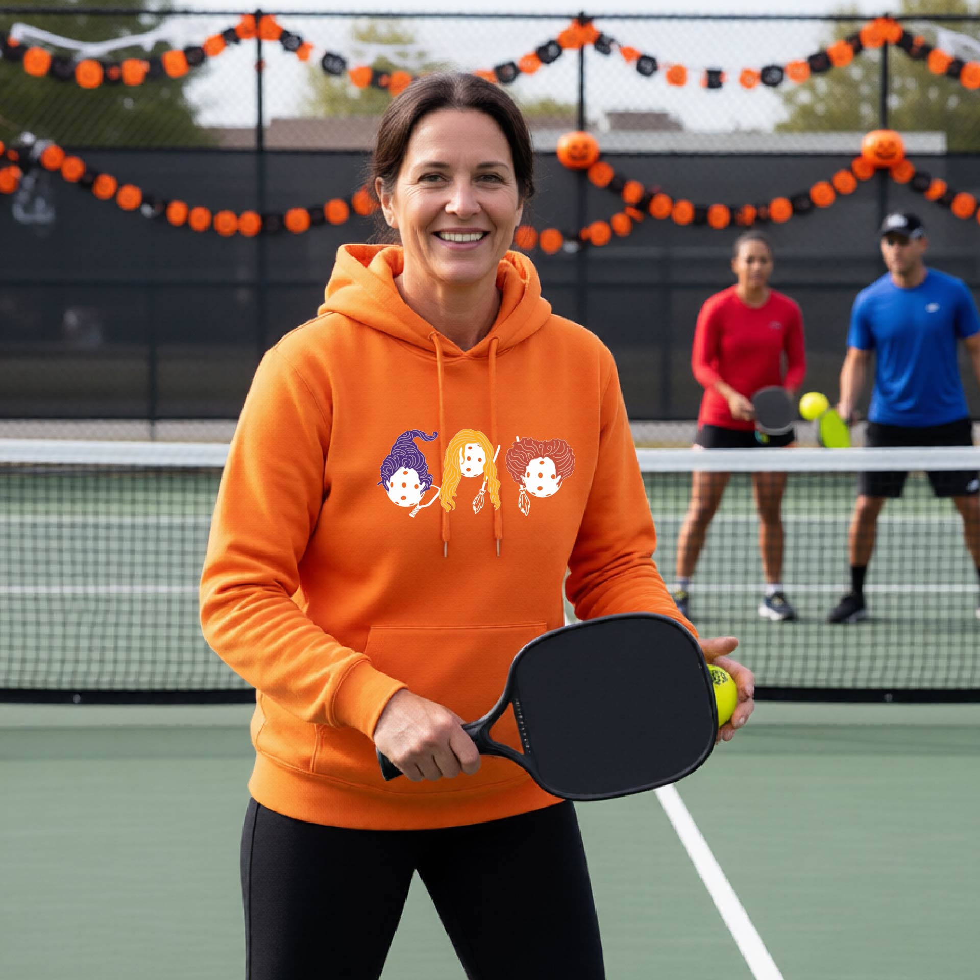 Funny Unisex Halloween Pickleball Hoodie Pullover Spooky Pickleball Sweatshirt, Pickleball Gift