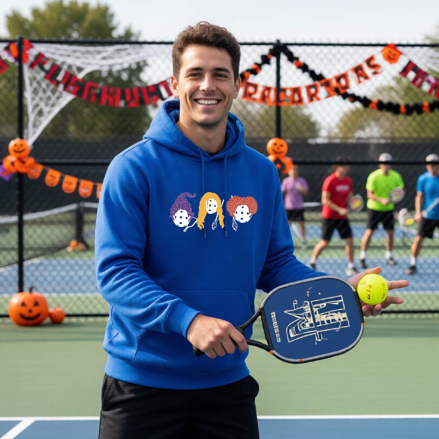 Funny Unisex Halloween Pickleball Hoodie Pullover Spooky Pickleball Sweatshirt, Pickleball Gift