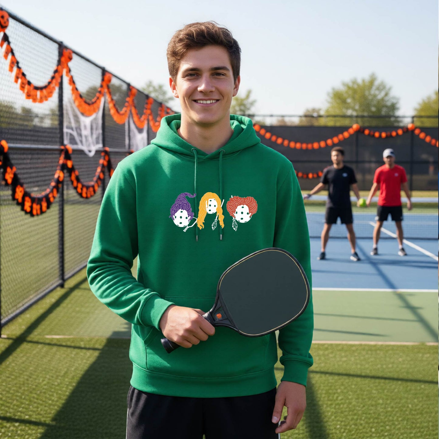 Funny Unisex Halloween Pickleball Hoodie Pullover Spooky Pickleball Sweatshirt, Pickleball Gift
