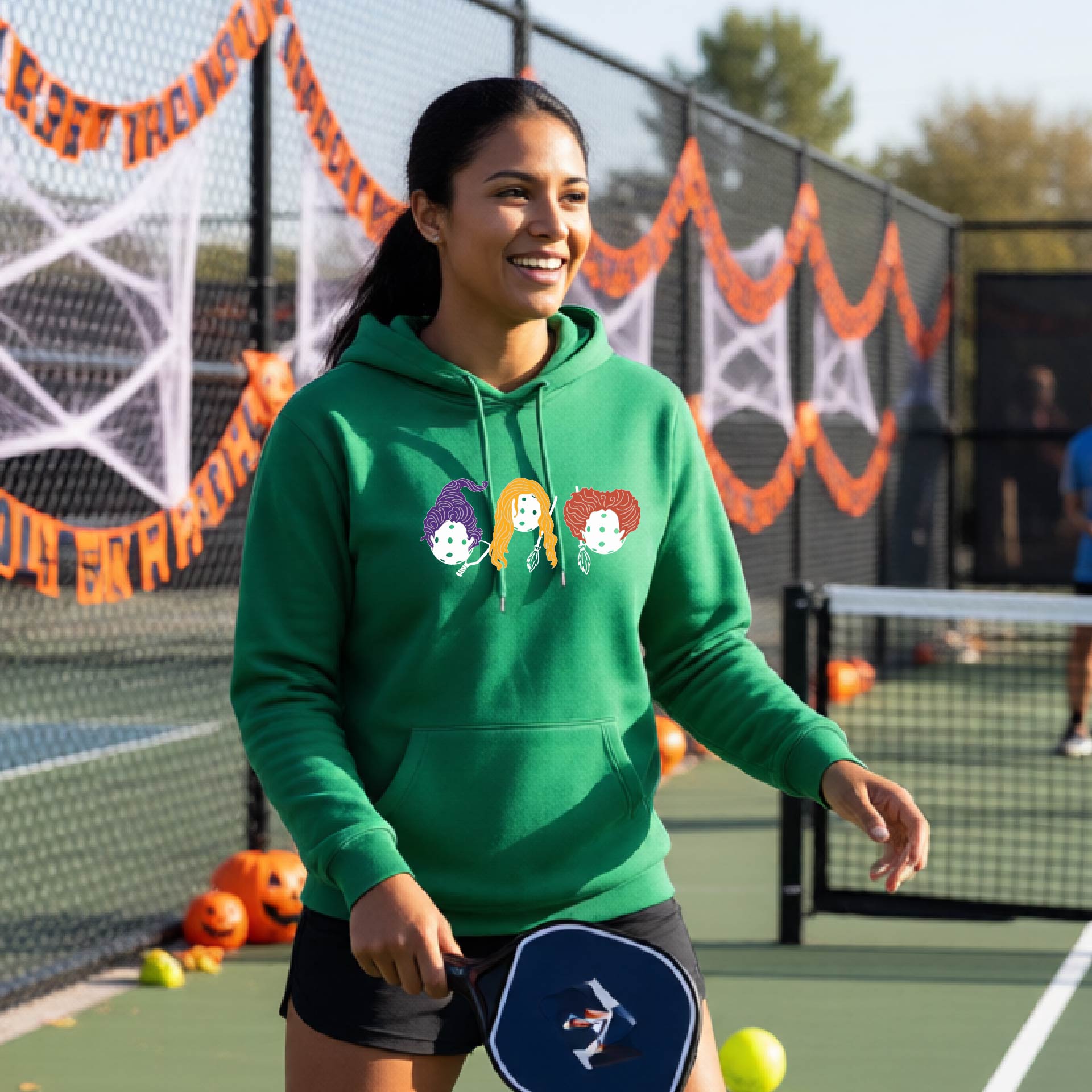 Funny Unisex Halloween Pickleball Hoodie Pullover Spooky Pickleball Sweatshirt, Pickleball Gift