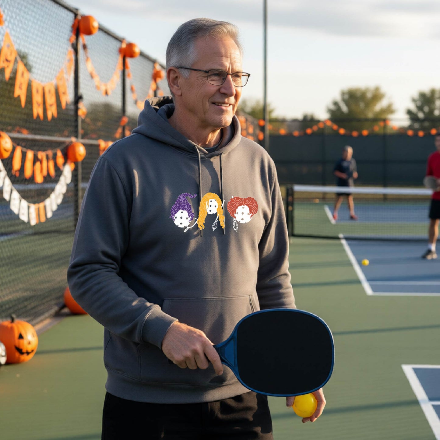 Funny Unisex Halloween Pickleball Hoodie Pullover Spooky Pickleball Sweatshirt, Pickleball Gift