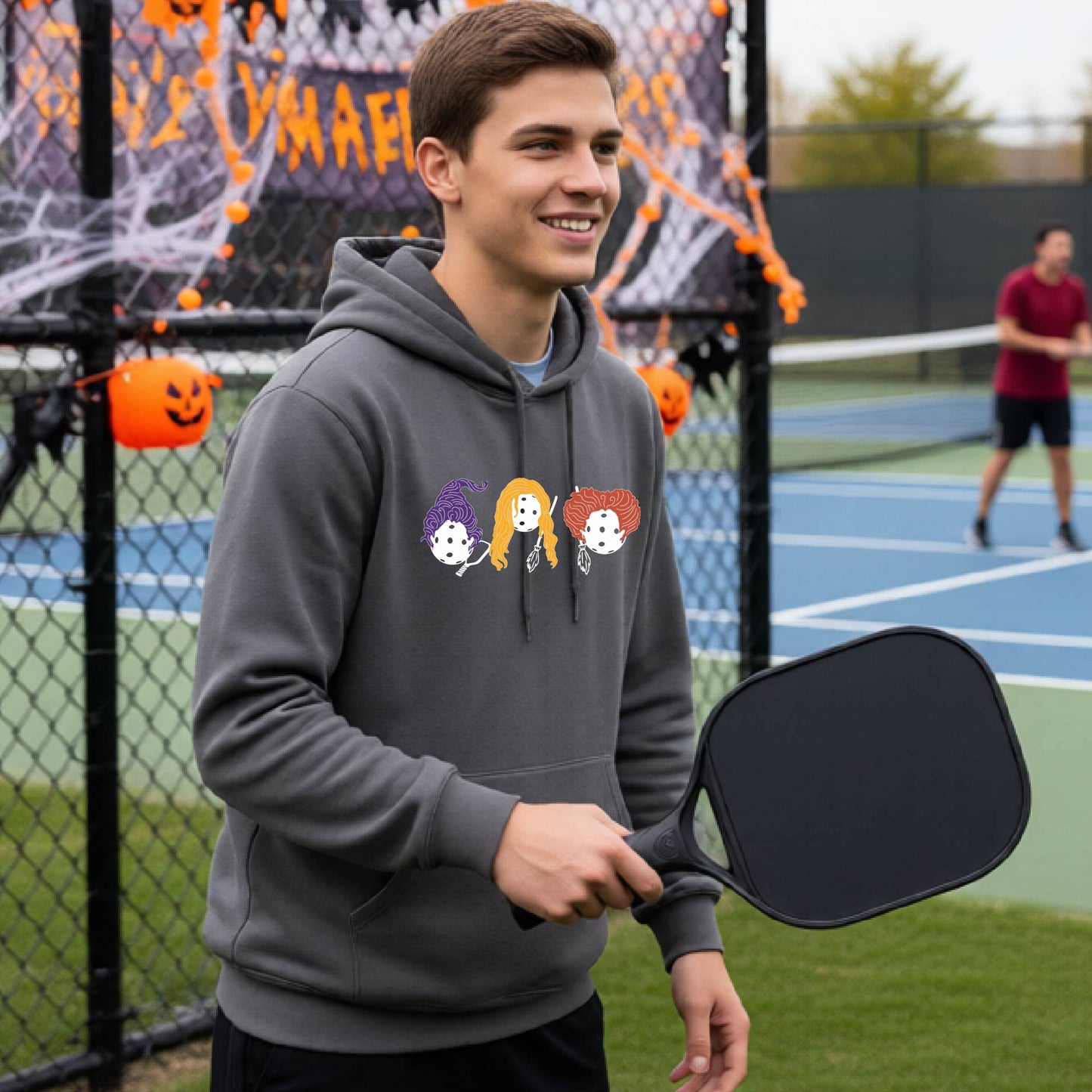 Funny Unisex Halloween Pickleball Hoodie Pullover Spooky Pickleball Sweatshirt, Pickleball Gift