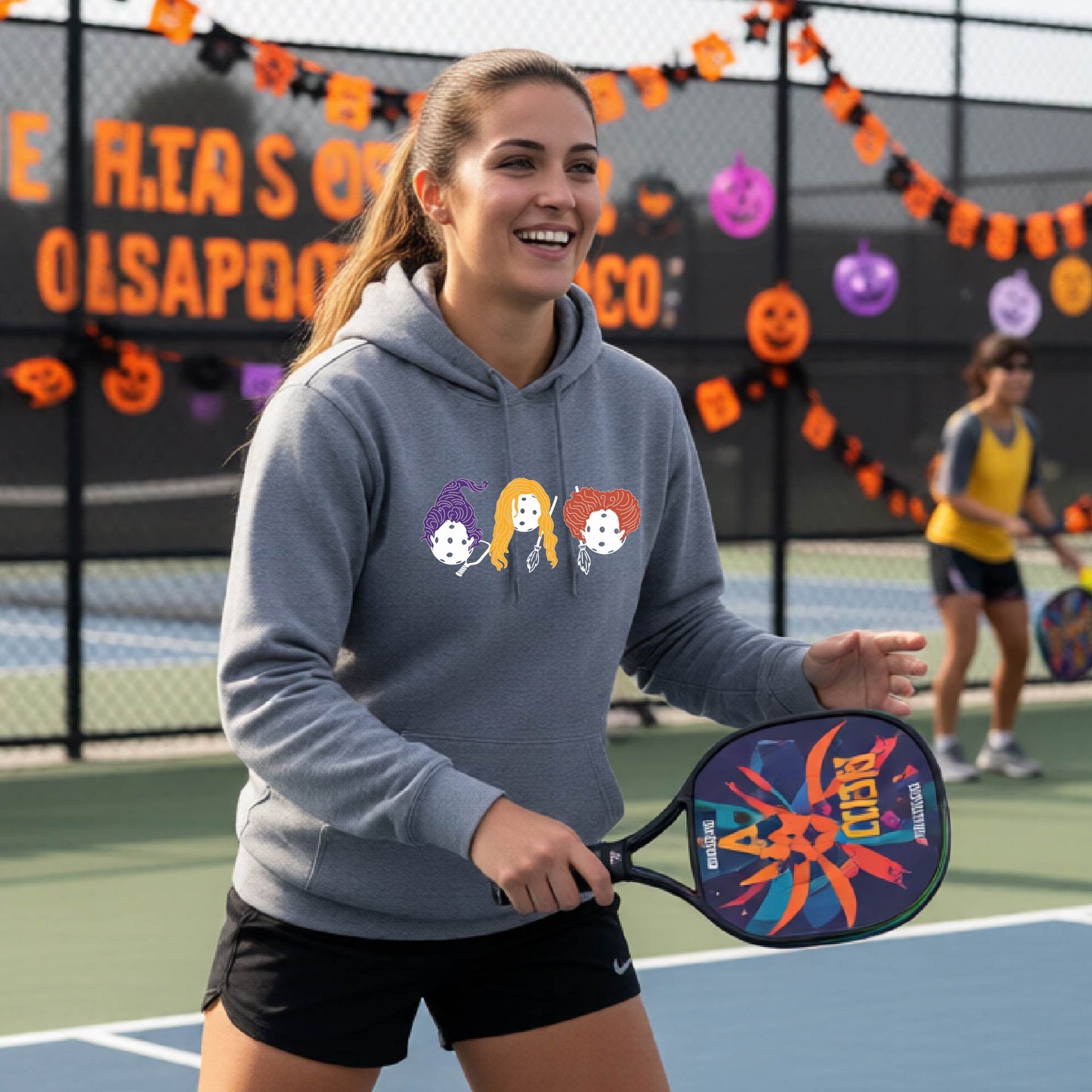 Funny Unisex Halloween Pickleball Hoodie Pullover Spooky Pickleball Sweatshirt, Pickleball Gift