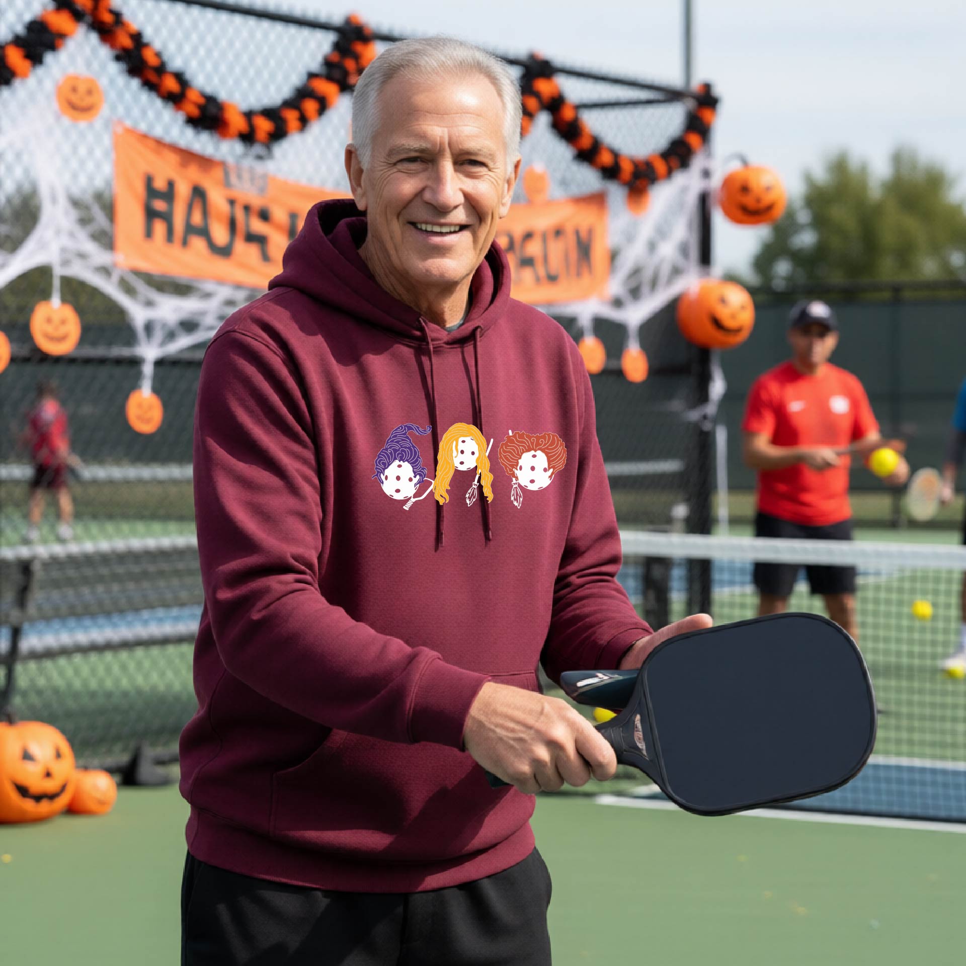 Funny Unisex Halloween Pickleball Hoodie Pullover Spooky Pickleball Sweatshirt, Pickleball Gift