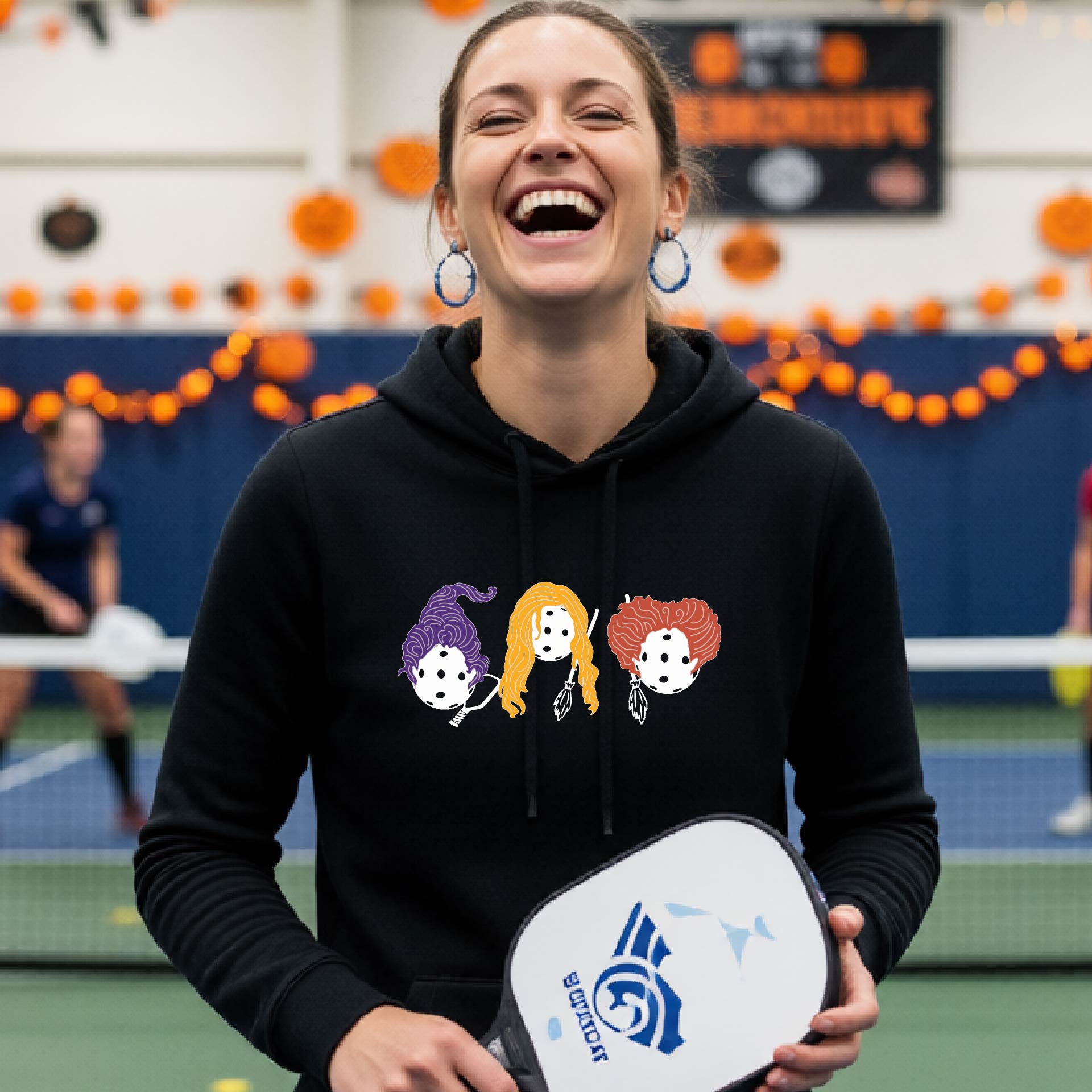 Womens Halloween Pickleball Hoodie Spooky Season Sweatshirt Pickleball Clothing Pullover
