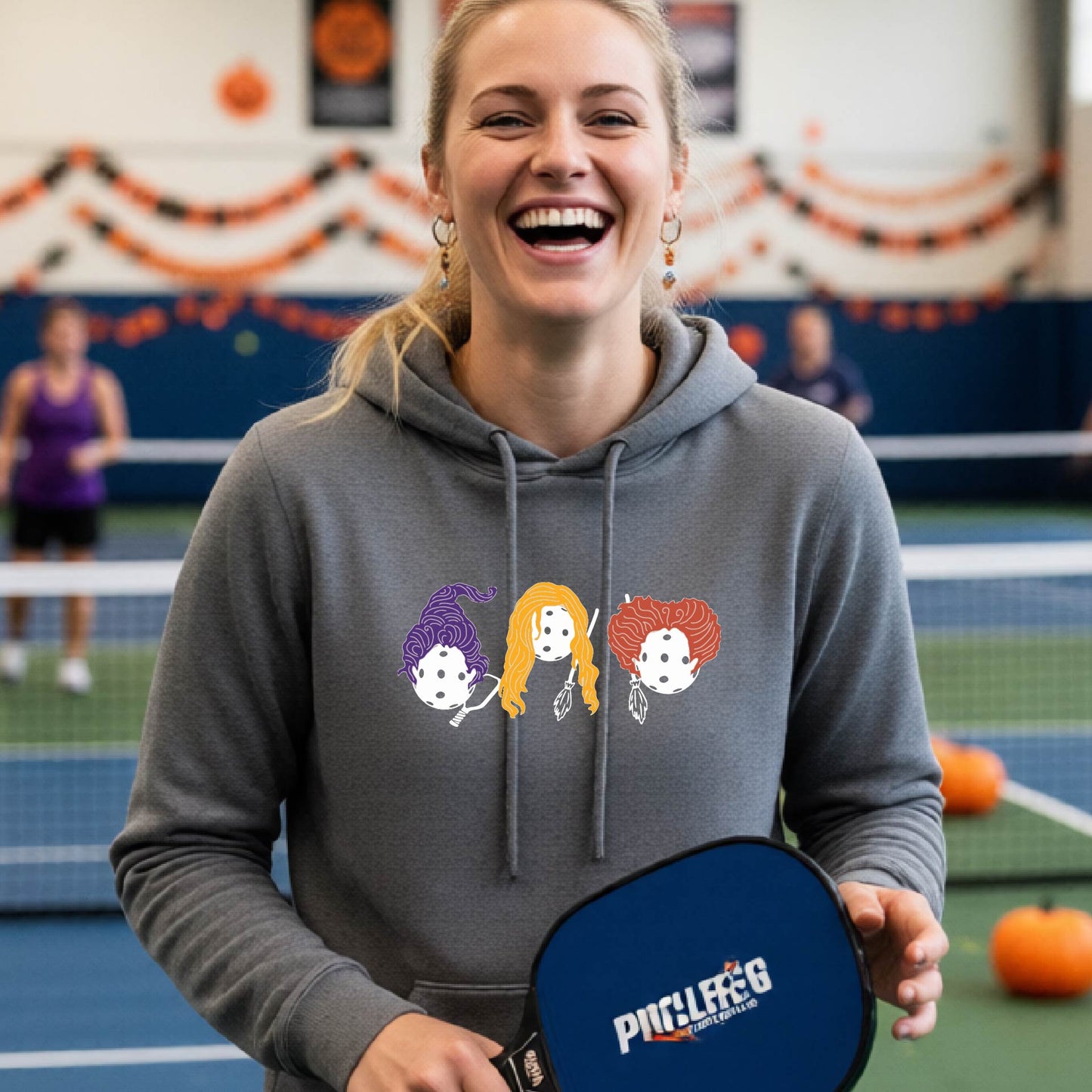 Womens Halloween Pickleball Hoodie Spooky Season Sweatshirt Pickleball Clothing Pullover