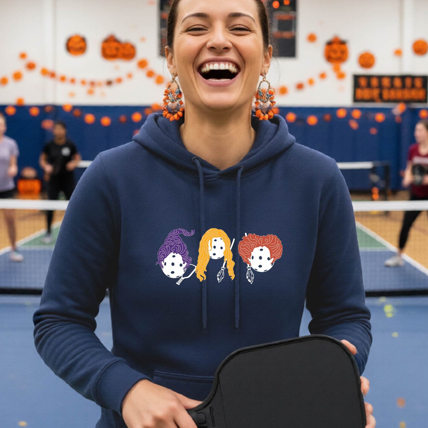 Womens Halloween Pickleball Hoodie Spooky Season Sweatshirt Pickleball Clothing Pullover