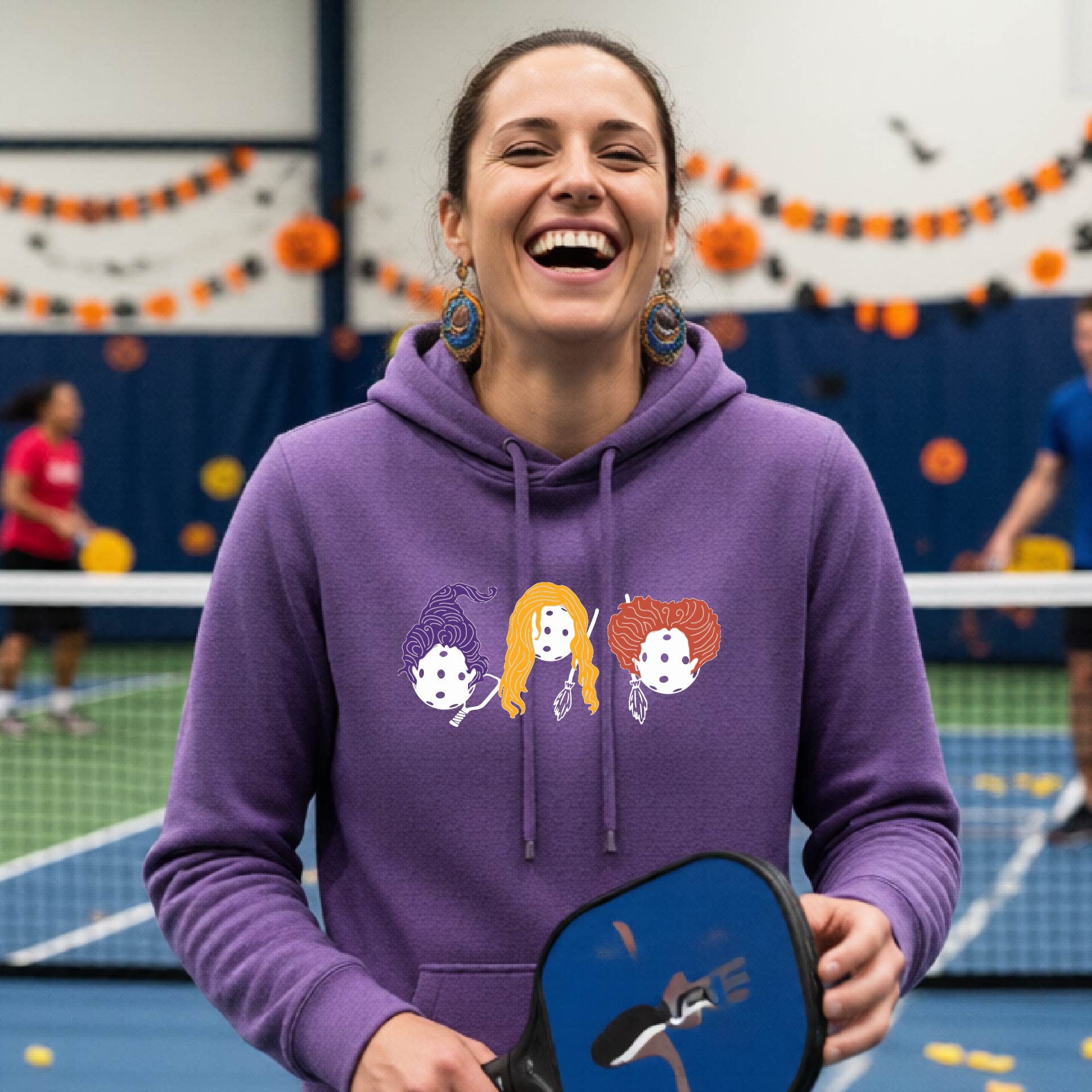 Womens Halloween Pickleball Hoodie Spooky Season Sweatshirt Pickleball Clothing Pullover