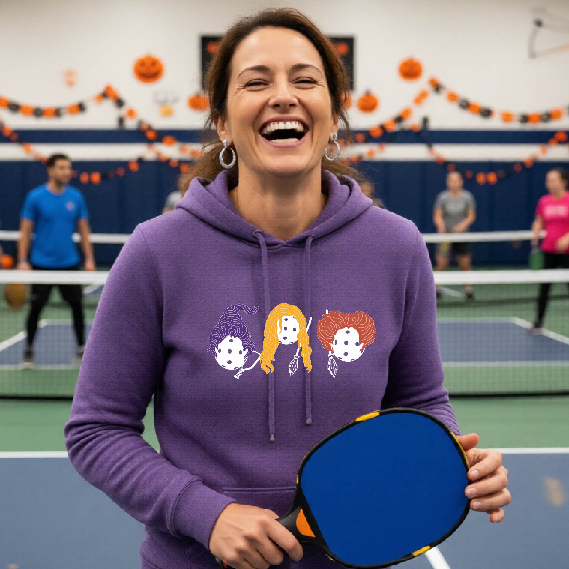 Womens Halloween Pickleball Hoodie Spooky Season Sweatshirt Pickleball Clothing Pullover
