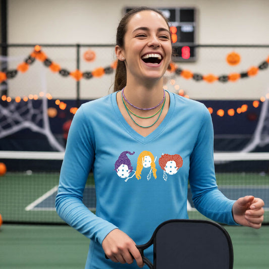 Pickleball Womens Halloween Shirt Funny Moisture-Wicking Long-Sleeve T-Shirt Spooky Season Pickleball Apparel Gift for Players