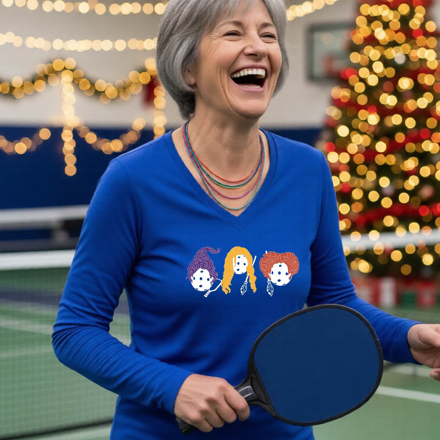 Pickleball Womens Halloween Shirt Funny Moisture-Wicking Long-Sleeve T-Shirt Spooky Season Pickleball Apparel Gift for Players
