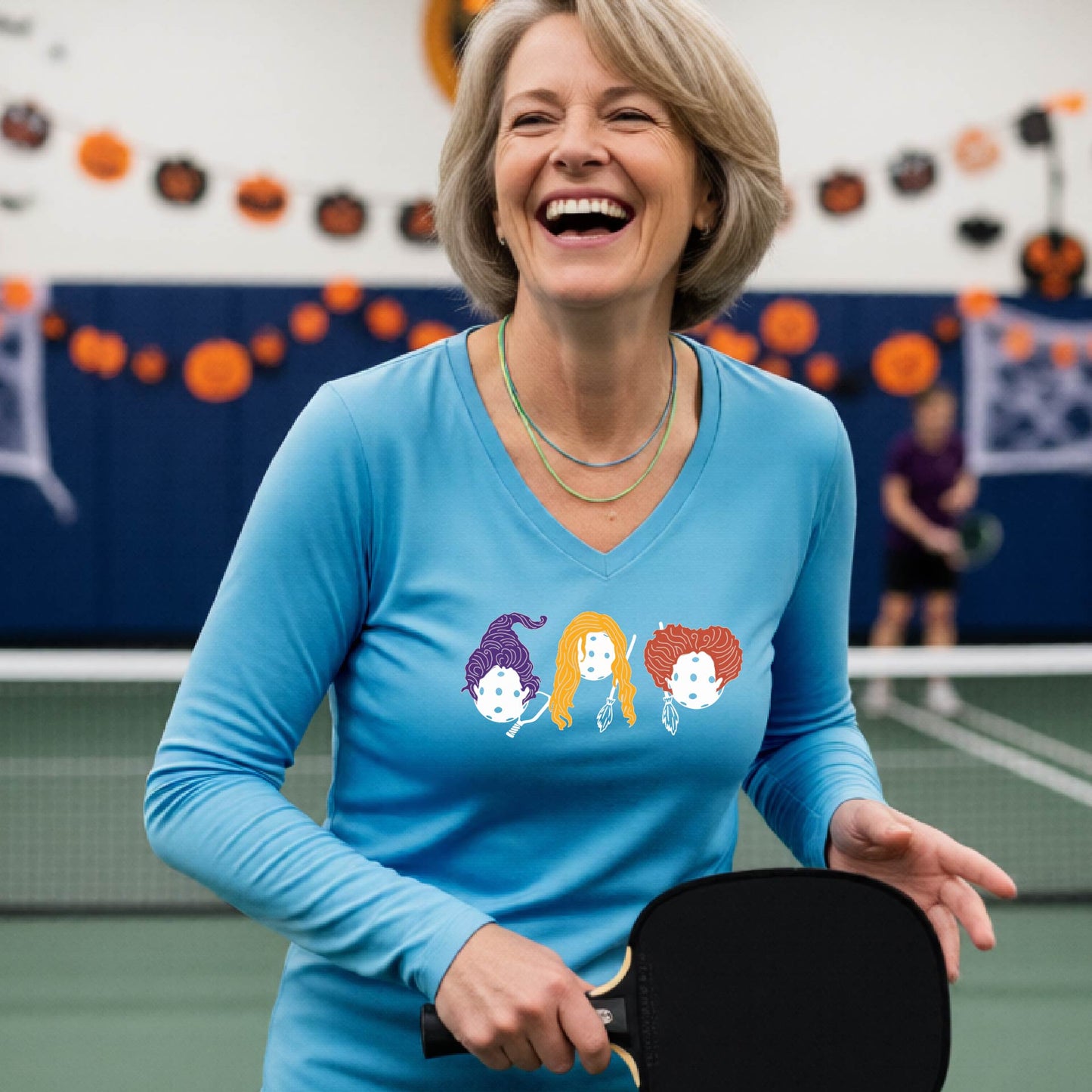 Pickleball Womens Halloween Shirt Funny Moisture-Wicking Long-Sleeve T-Shirt Spooky Season Pickleball Apparel Gift for Players