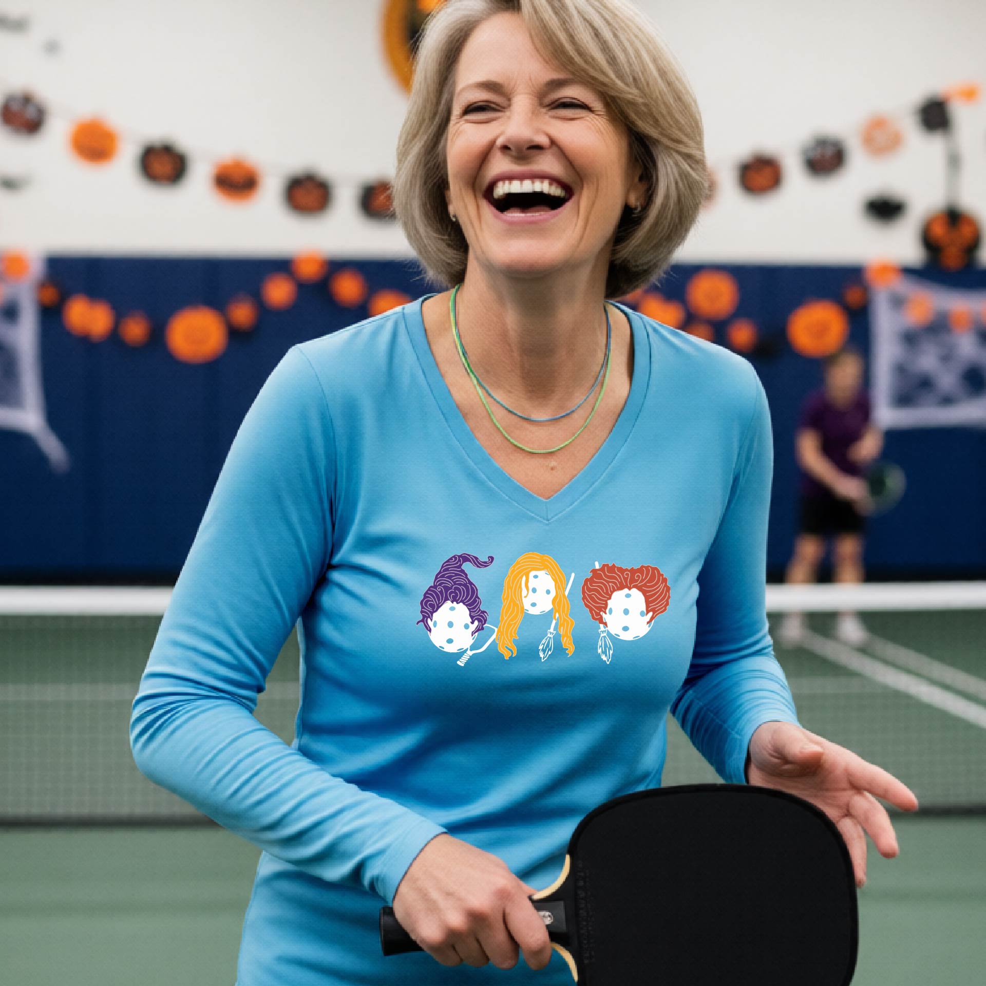 Pickleball Womens Halloween Shirt Funny Moisture-Wicking Long-Sleeve T-Shirt Spooky Season Pickleball Apparel Gift for Players