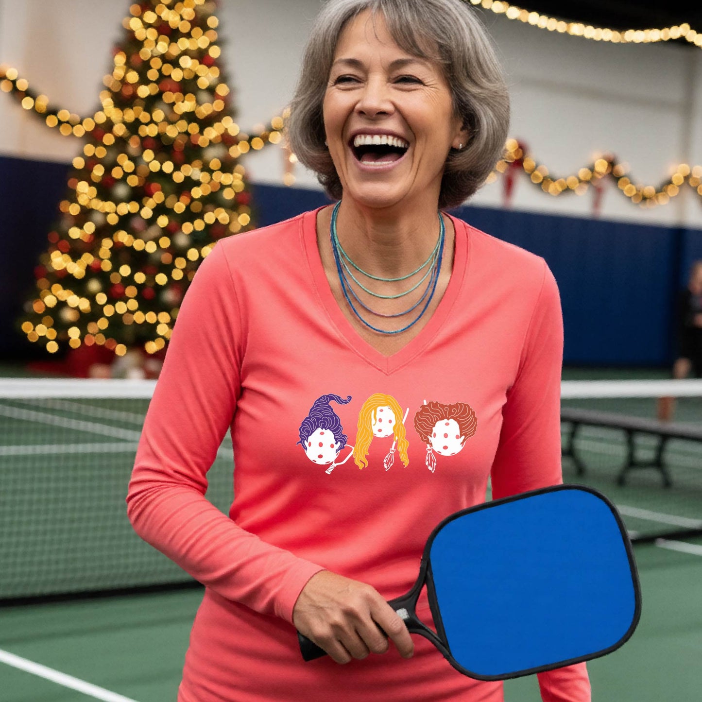 Pickleball Womens Halloween Shirt Funny Moisture-Wicking Long-Sleeve T-Shirt Spooky Season Pickleball Apparel Gift for Players