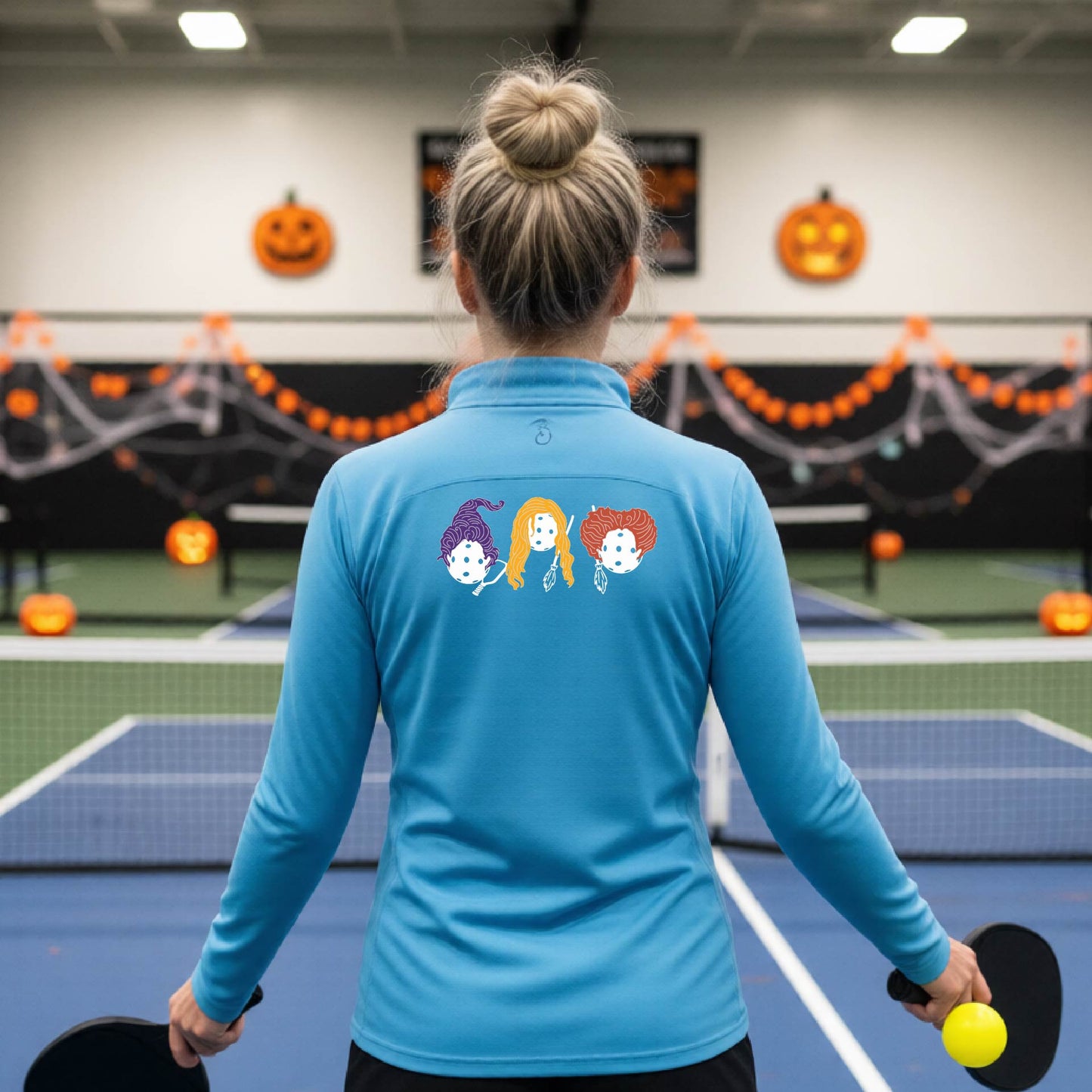 Womens Funny Halloween Pickleball Quarter-Zip Shirt Spooky Pickleball Moisture-Wicking Gift for Pickleball Players