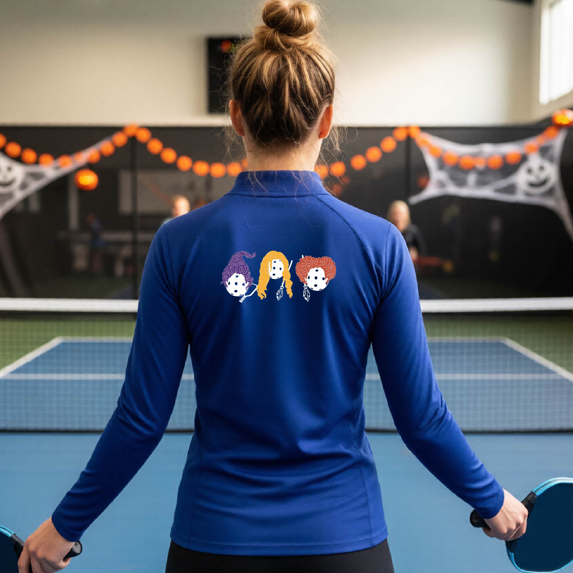 Womens Funny Halloween Pickleball Quarter-Zip Shirt Spooky Pickleball Moisture-Wicking Gift for Pickleball Players