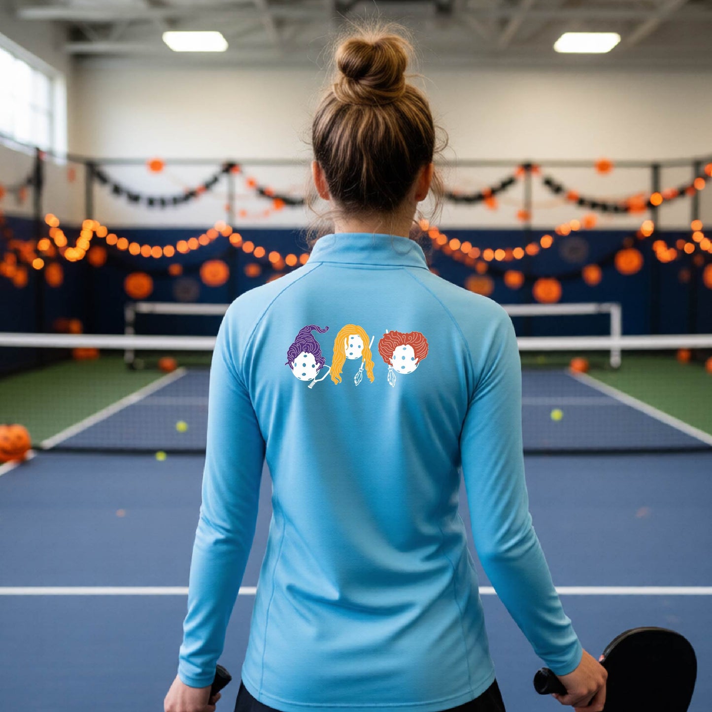 Womens Funny Halloween Pickleball Quarter-Zip Shirt Spooky Pickleball Moisture-Wicking Gift for Pickleball Players
