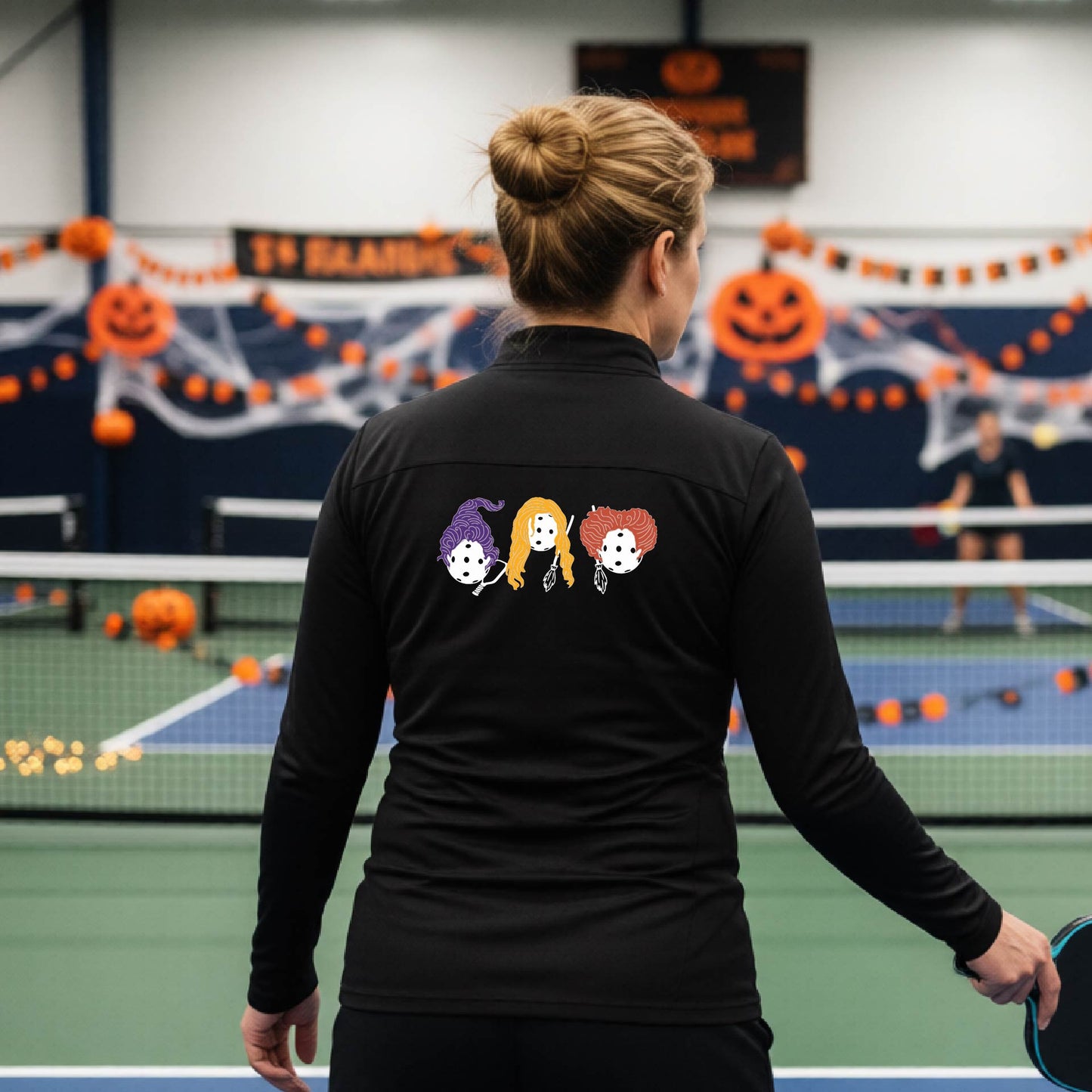 Womens Funny Halloween Pickleball Quarter-Zip Shirt Spooky Pickleball Moisture-Wicking Gift for Pickleball Players