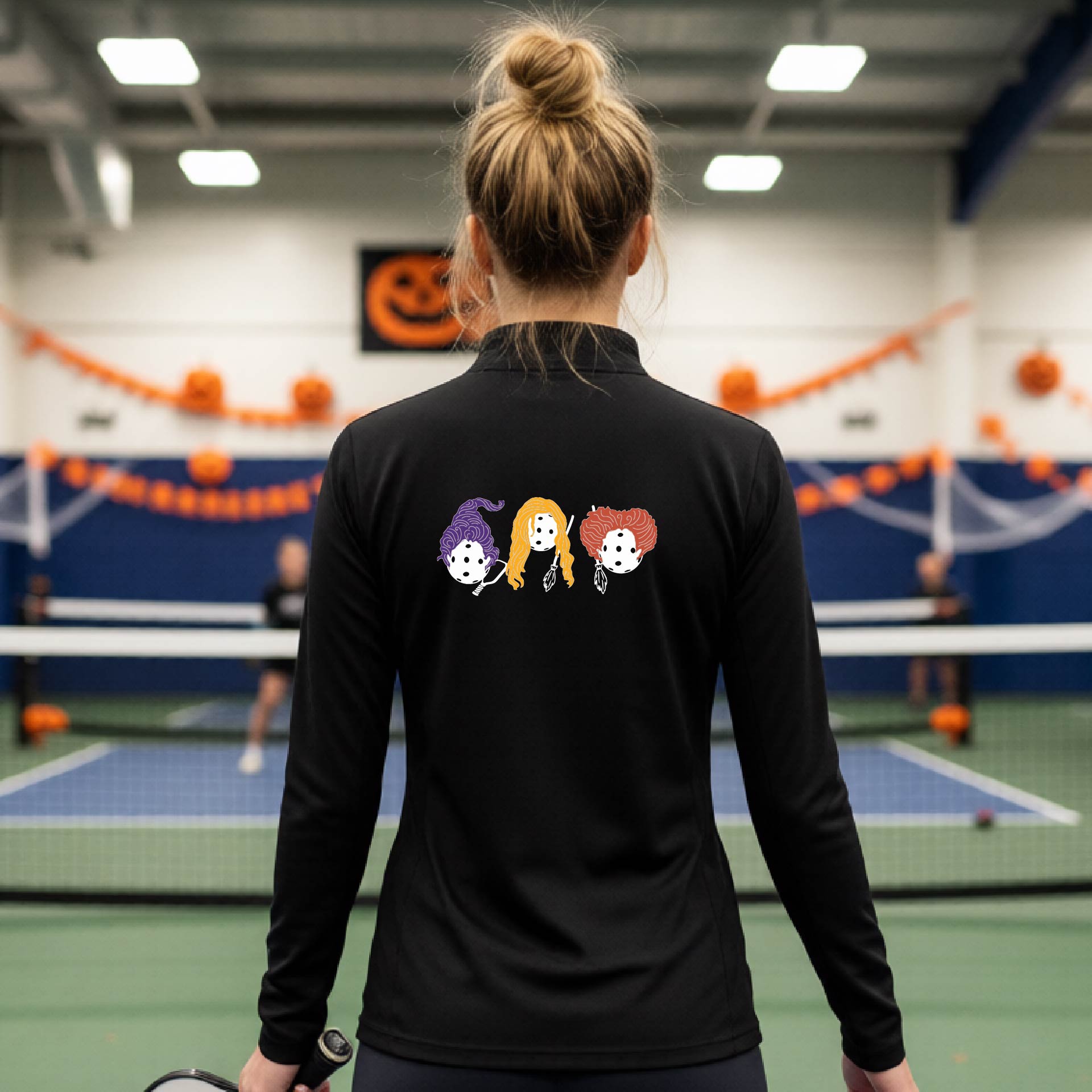 Womens Funny Halloween Pickleball Quarter-Zip Shirt Spooky Pickleball Moisture-Wicking Gift for Pickleball Players