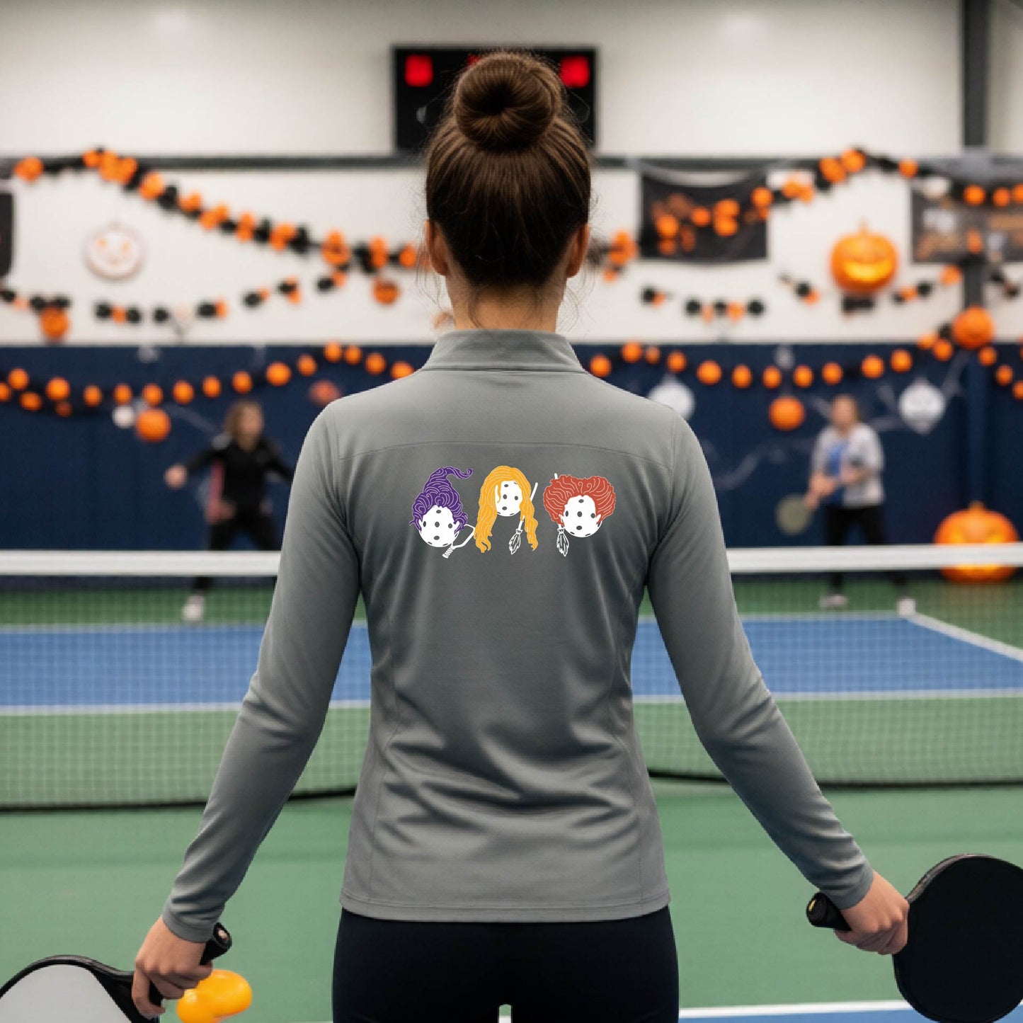 Womens Funny Halloween Pickleball Quarter-Zip Shirt Spooky Pickleball Moisture-Wicking Gift for Pickleball Players