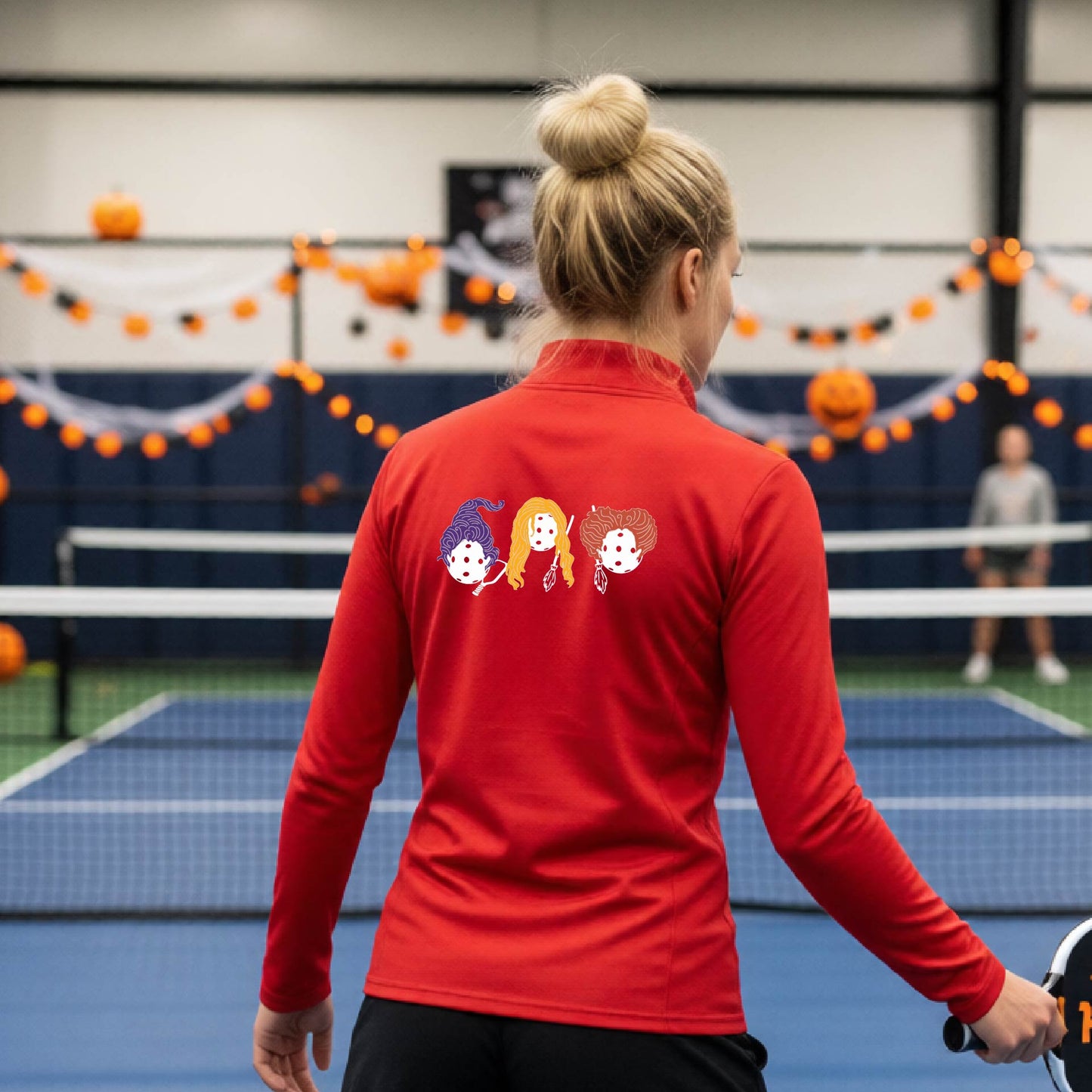 Womens Funny Halloween Pickleball Quarter-Zip Shirt Spooky Pickleball Moisture-Wicking Gift for Pickleball Players