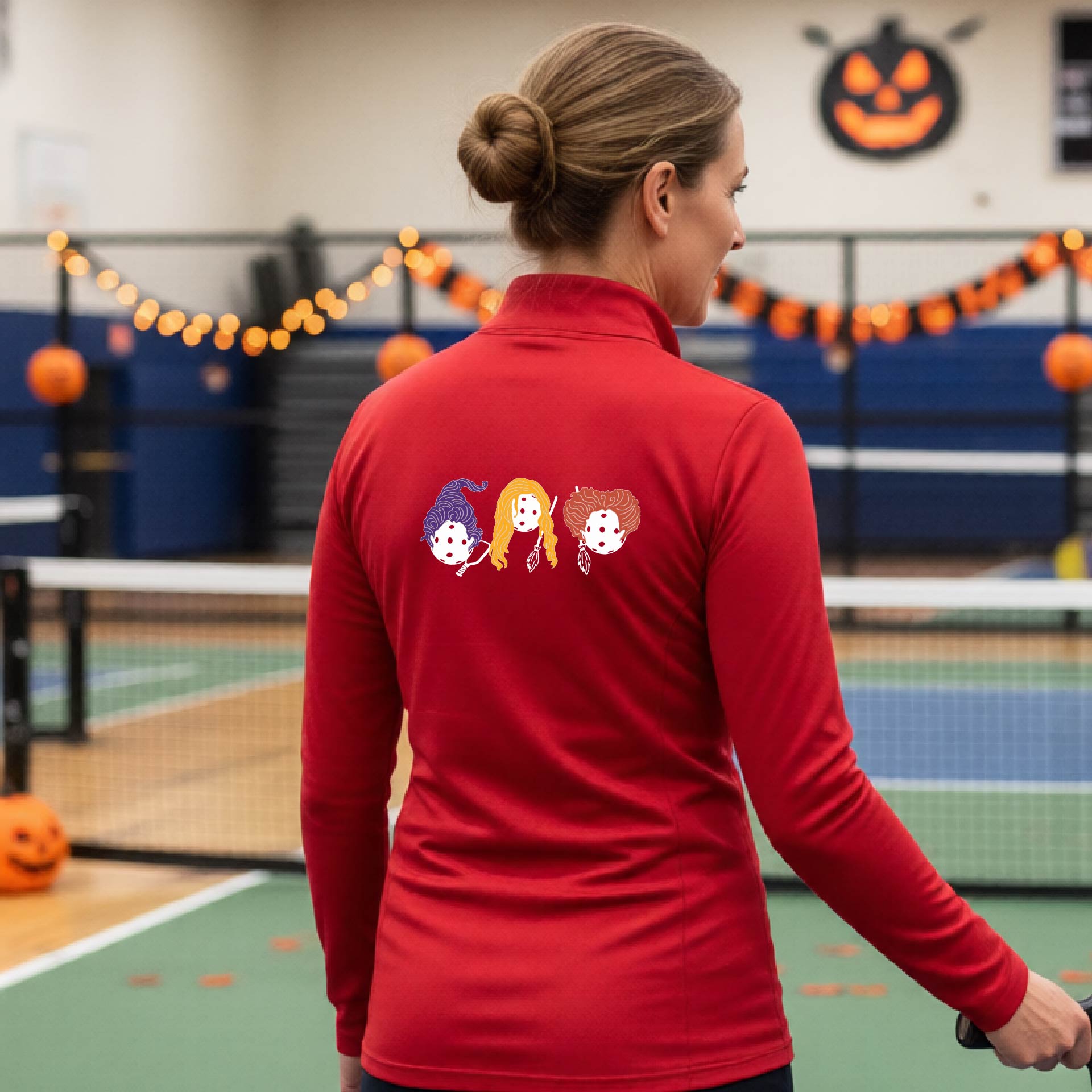 Womens Funny Halloween Pickleball Quarter-Zip Shirt Spooky Pickleball Moisture-Wicking Gift for Pickleball Players