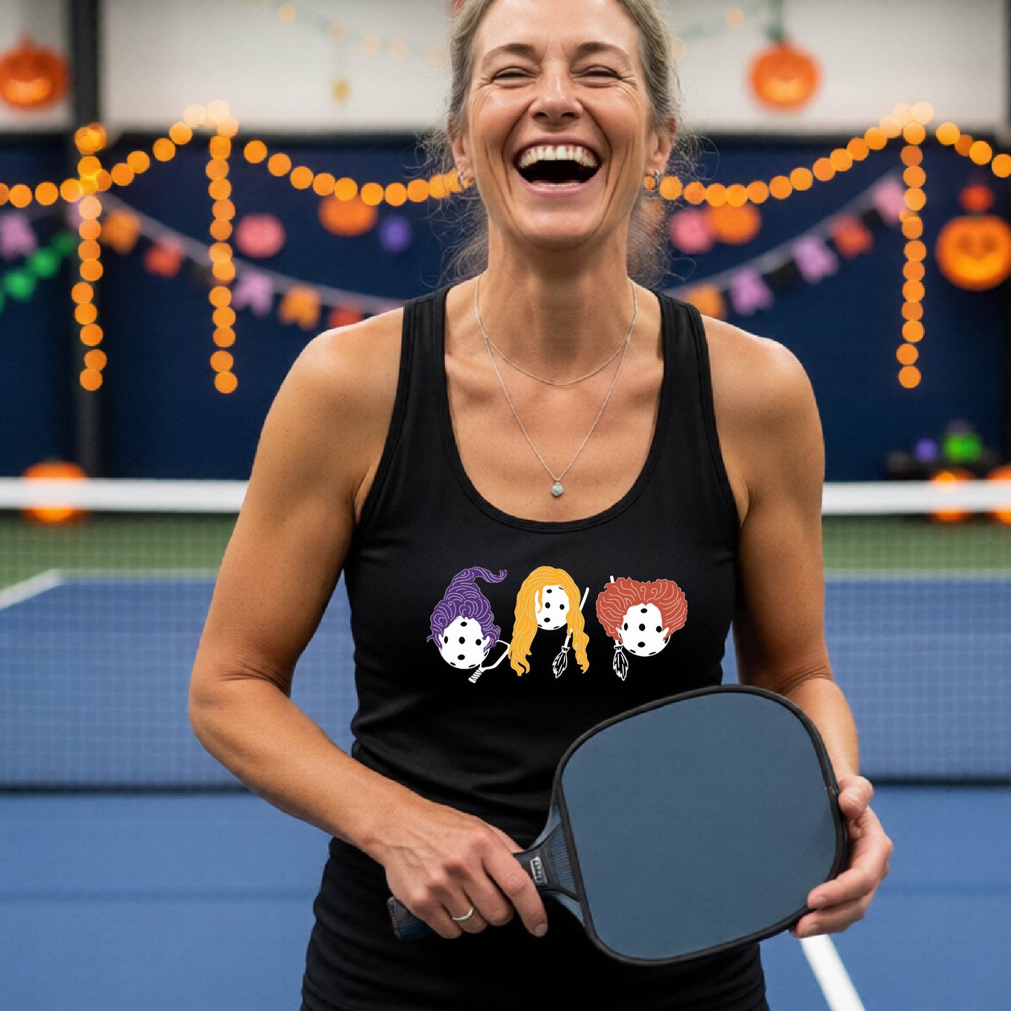Halloween Womens Pickleball T-Shirt Funny Spooky Season Racerback Pickleball Performance Gift Halloween Apparel