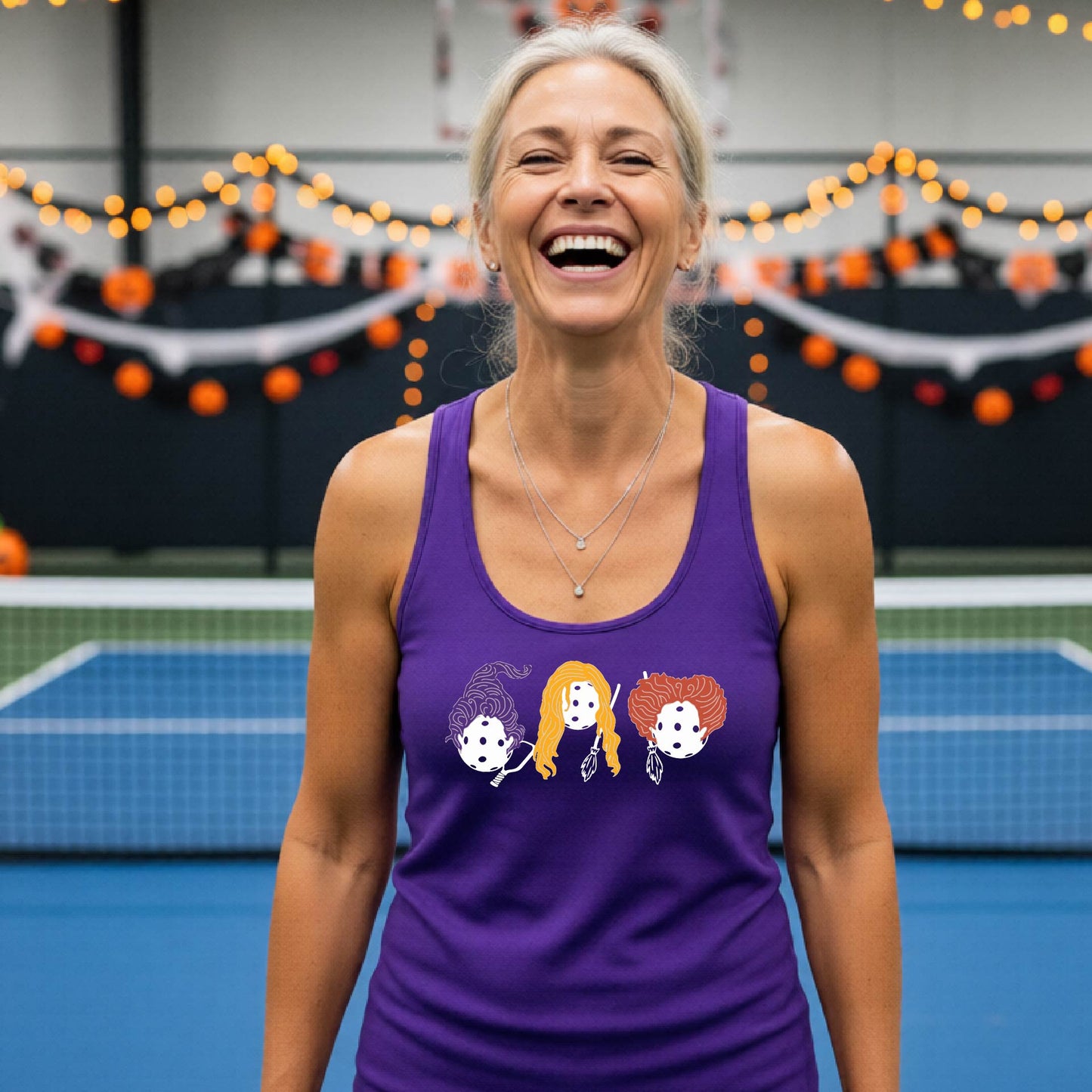 Halloween Womens Pickleball T-Shirt Funny Spooky Season Racerback Pickleball Performance Gift Halloween Apparel