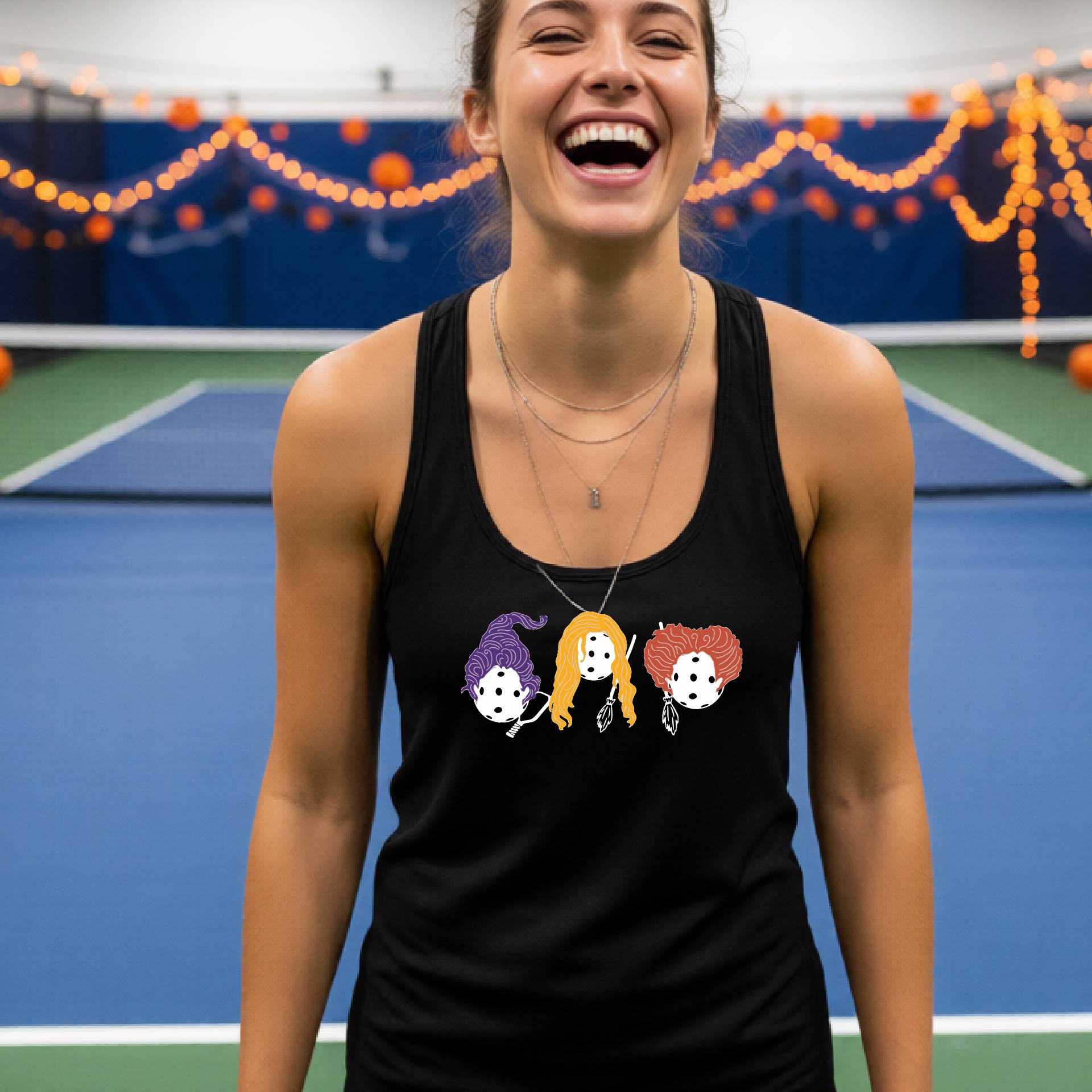 Halloween Womens Pickleball T-Shirt Funny Spooky Season Racerback Pickleball Performance Gift Halloween Apparel