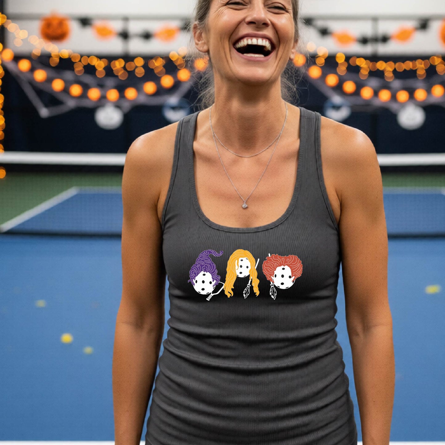 Halloween Womens Pickleball T-Shirt Funny Spooky Season Racerback Pickleball Performance Gift Halloween Apparel