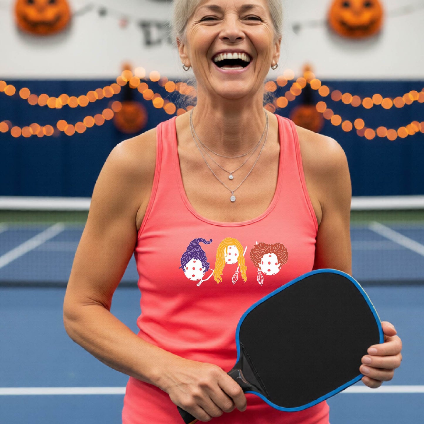 Halloween Womens Pickleball T-Shirt Funny Spooky Season Racerback Pickleball Performance Gift Halloween Apparel