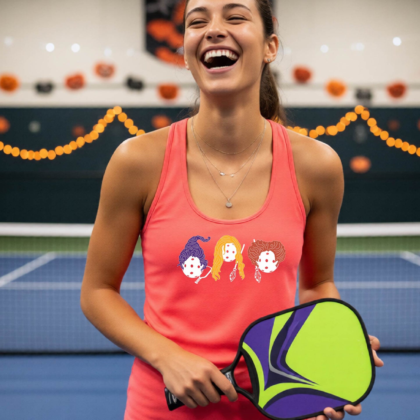 Halloween Womens Pickleball T-Shirt Funny Spooky Season Racerback Pickleball Performance Gift Halloween Apparel