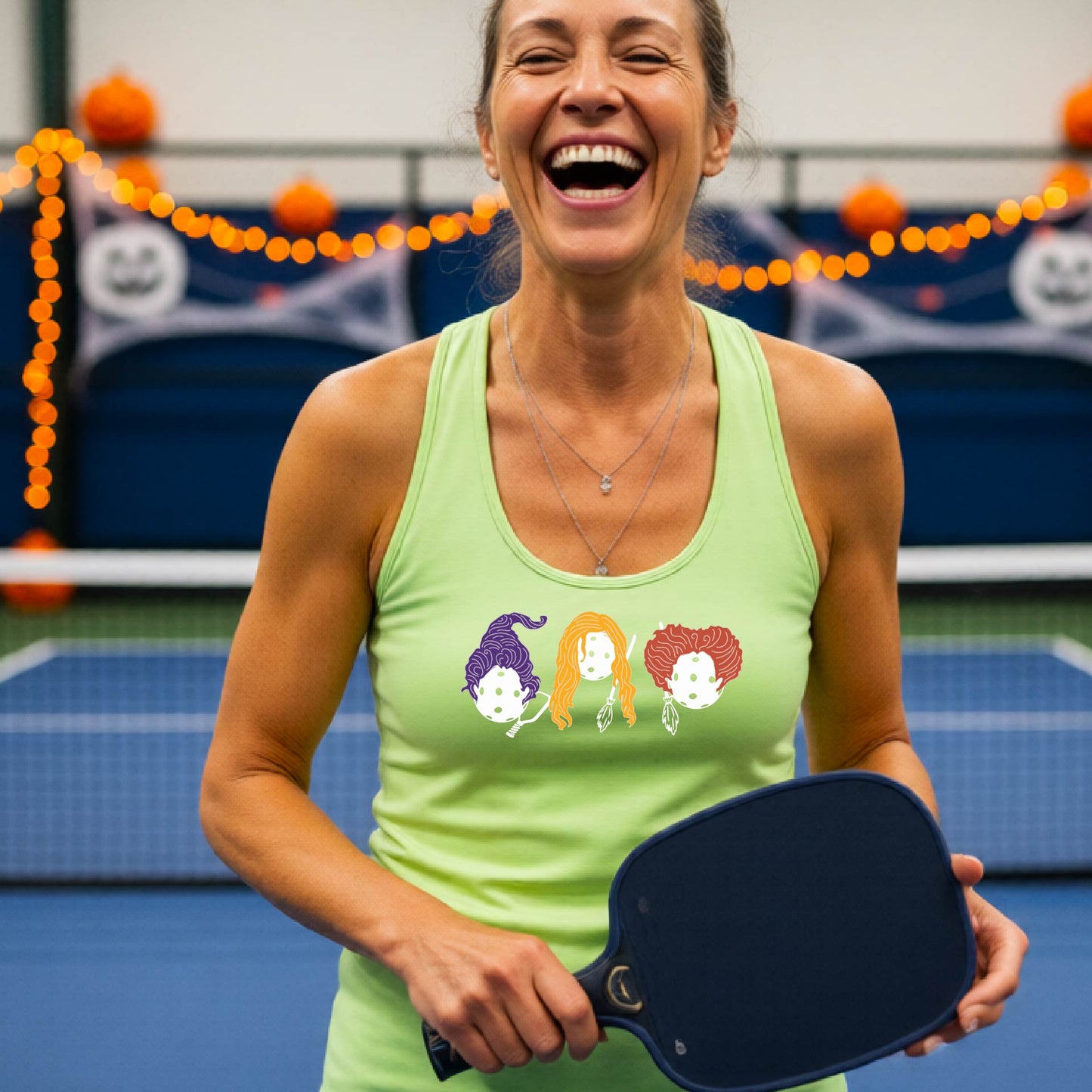 Halloween Womens Pickleball T-Shirt Funny Spooky Season Racerback Pickleball Performance Gift Halloween Apparel
