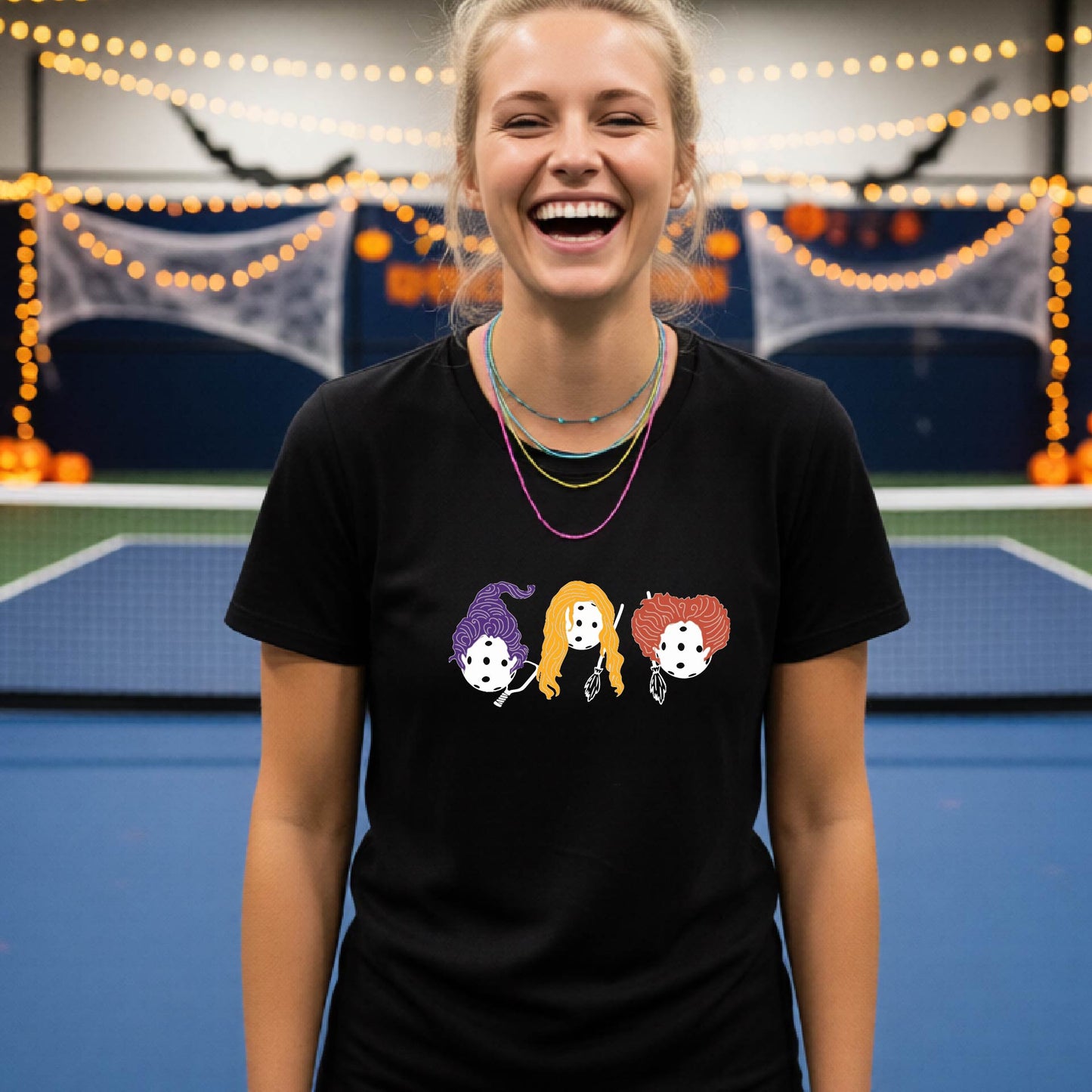 Womens Funny Halloween Pickleball Shirt Spooky Pickleball Short-Sleeve T-Shirt Moisture-Wicking Gift for Pickleball Players