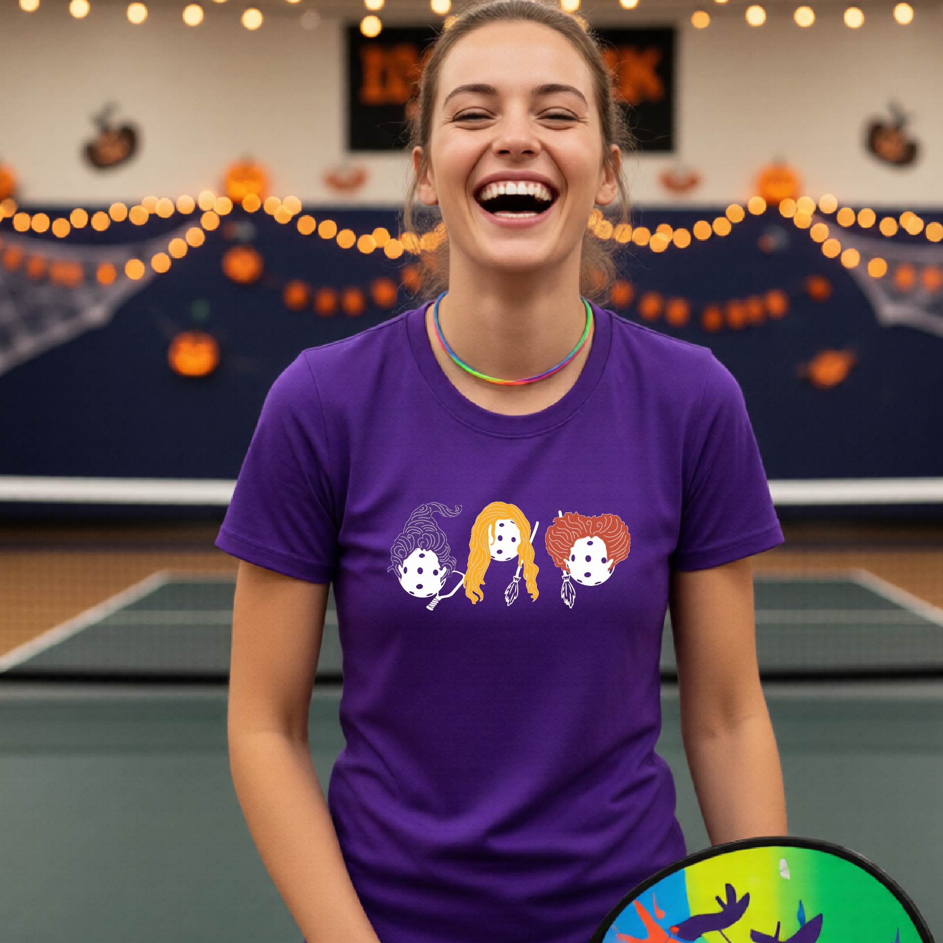 Womens Funny Halloween Pickleball Shirt Spooky Pickleball Short-Sleeve T-Shirt Moisture-Wicking Gift for Pickleball Players