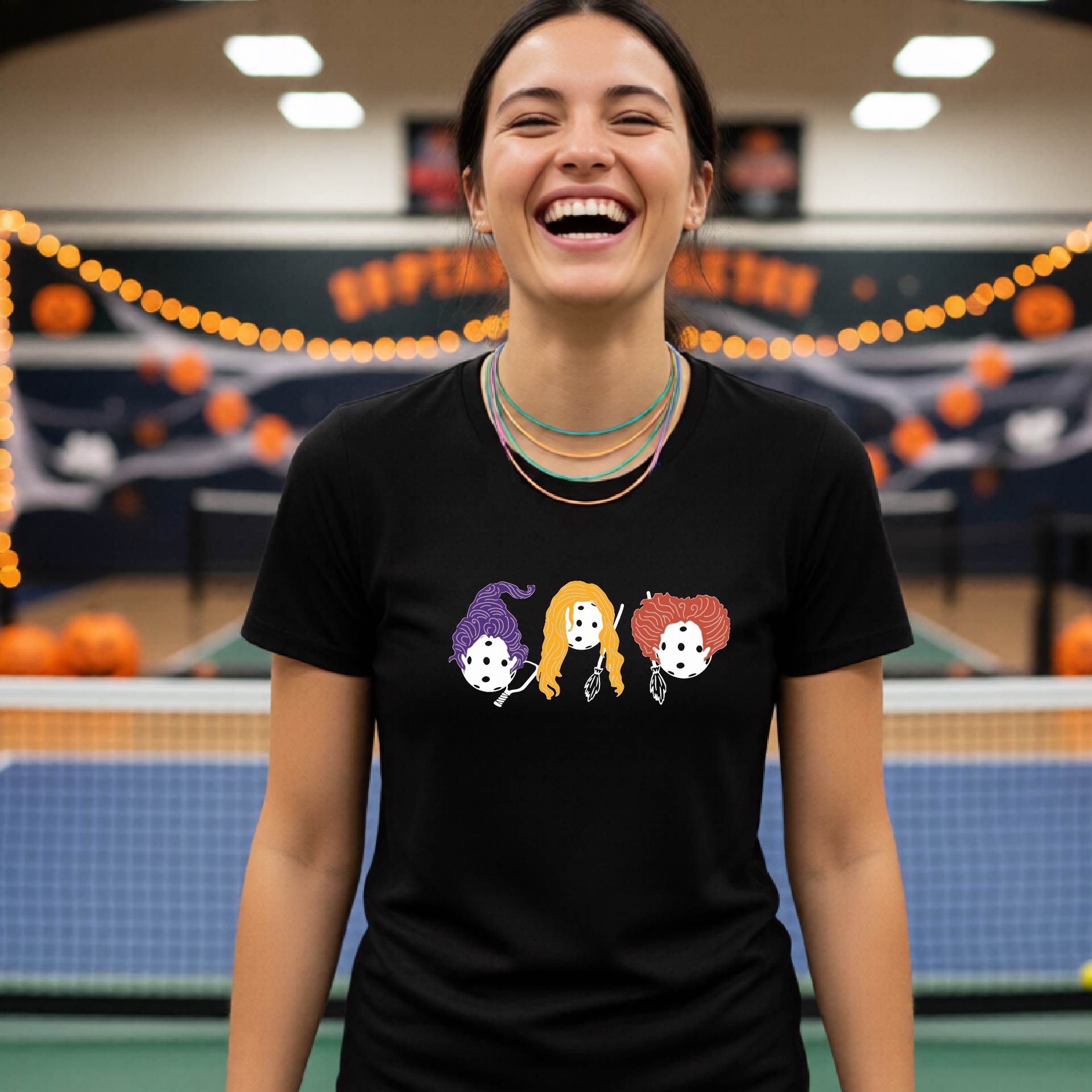 Womens Funny Halloween Pickleball Shirt Spooky Pickleball Short-Sleeve T-Shirt Moisture-Wicking Gift for Pickleball Players
