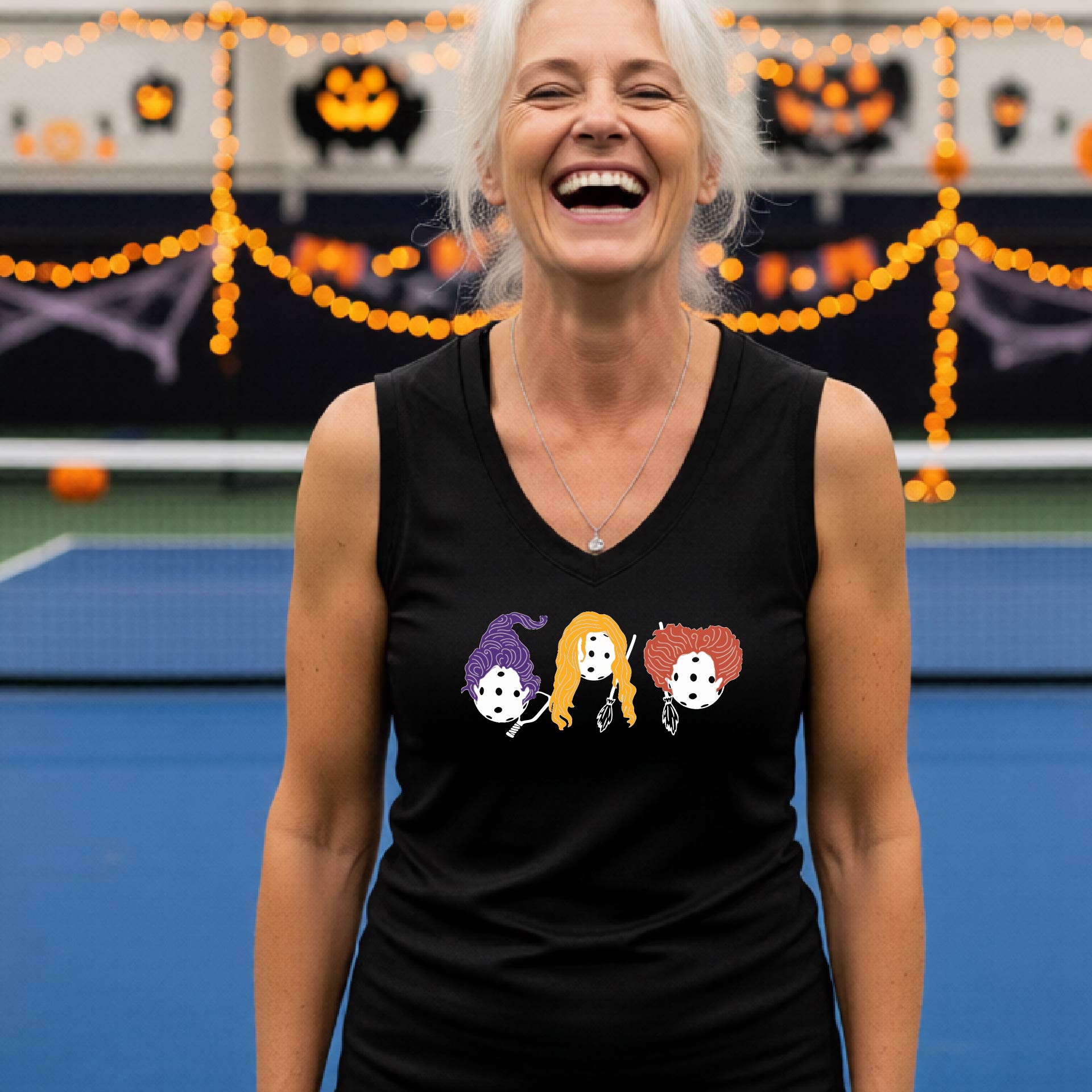 Halloween Womens Pickleball T-Shirt Funny Spooky Season Sleeveless Shirt Pickleball Performance Gift Halloween Apparel