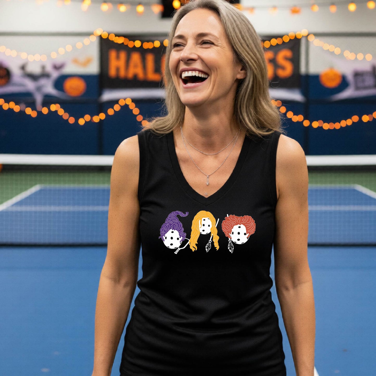Halloween Womens Pickleball T-Shirt Funny Spooky Season Sleeveless Shirt Pickleball Performance Gift Halloween Apparel