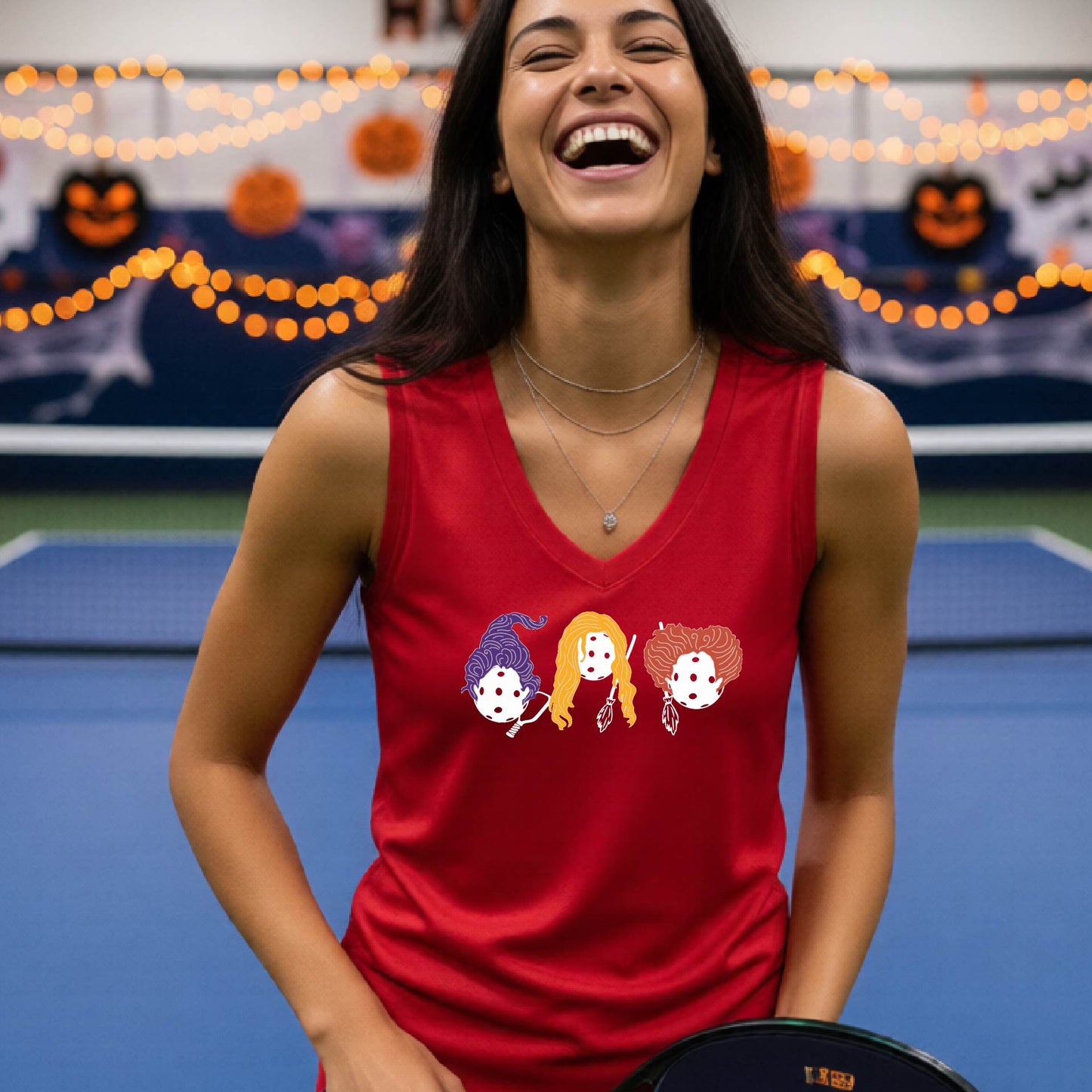 Halloween Womens Pickleball T-Shirt Funny Spooky Season Sleeveless Shirt Pickleball Performance Gift Halloween Apparel