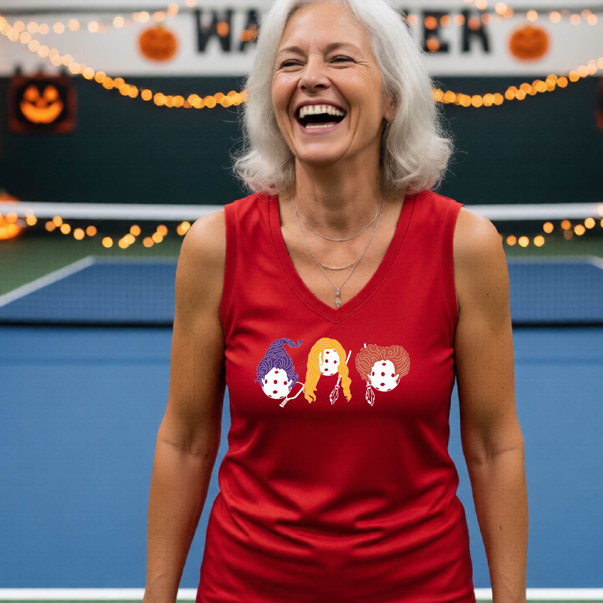 Halloween Womens Pickleball T-Shirt Funny Spooky Season Sleeveless Shirt Pickleball Performance Gift Halloween Apparel