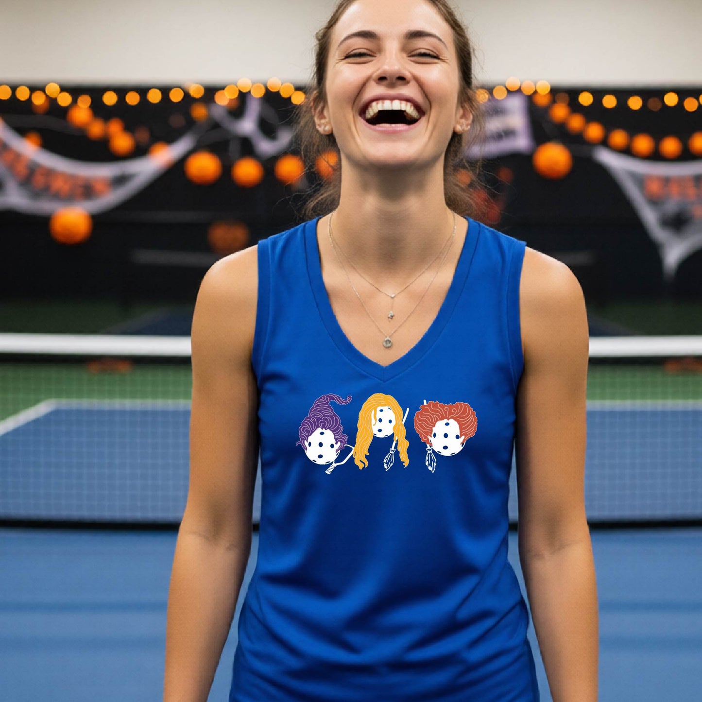 Halloween Womens Pickleball T-Shirt Funny Spooky Season Sleeveless Shirt Pickleball Performance Gift Halloween Apparel