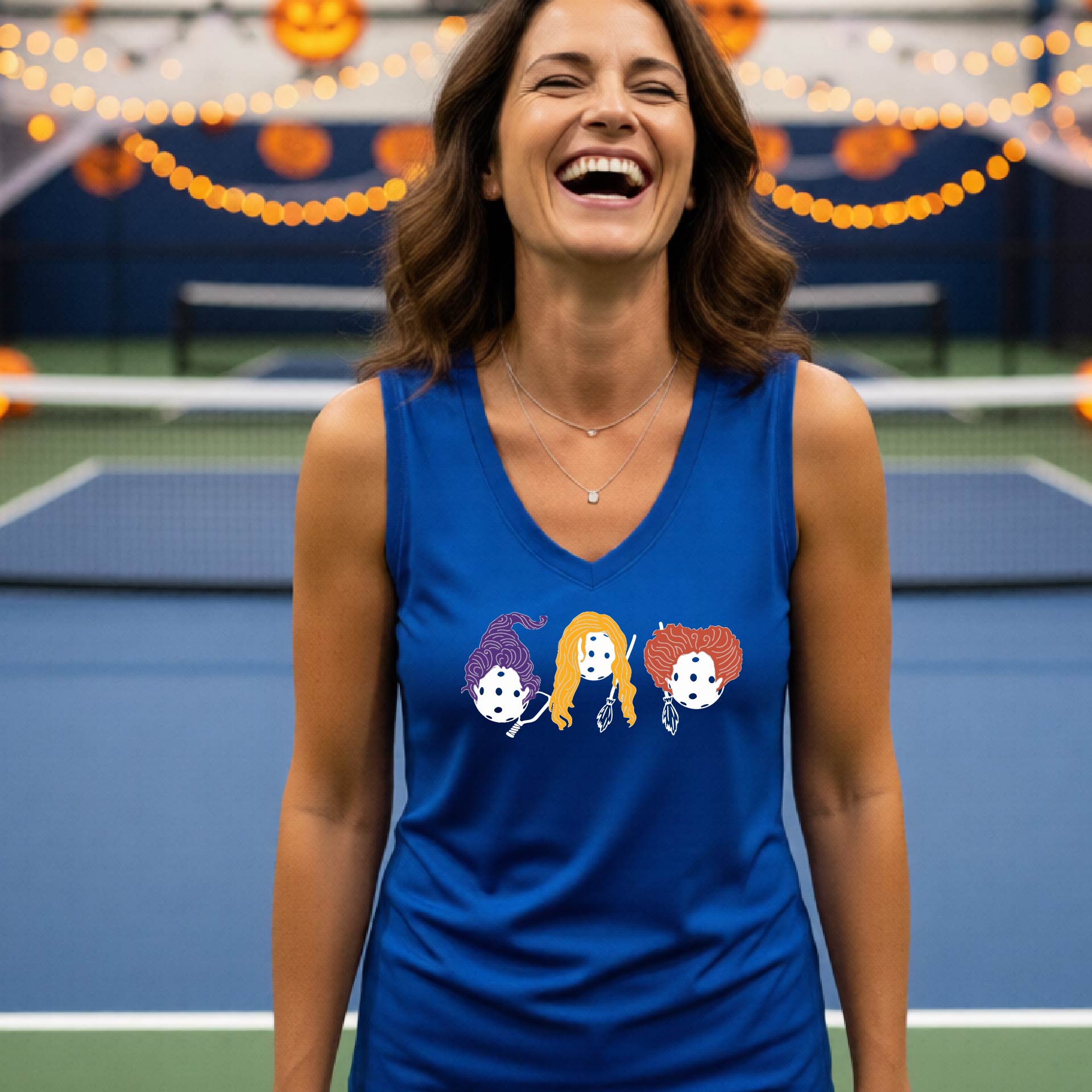 Halloween Womens Pickleball T-Shirt Funny Spooky Season Sleeveless Shirt Pickleball Performance Gift Halloween Apparel