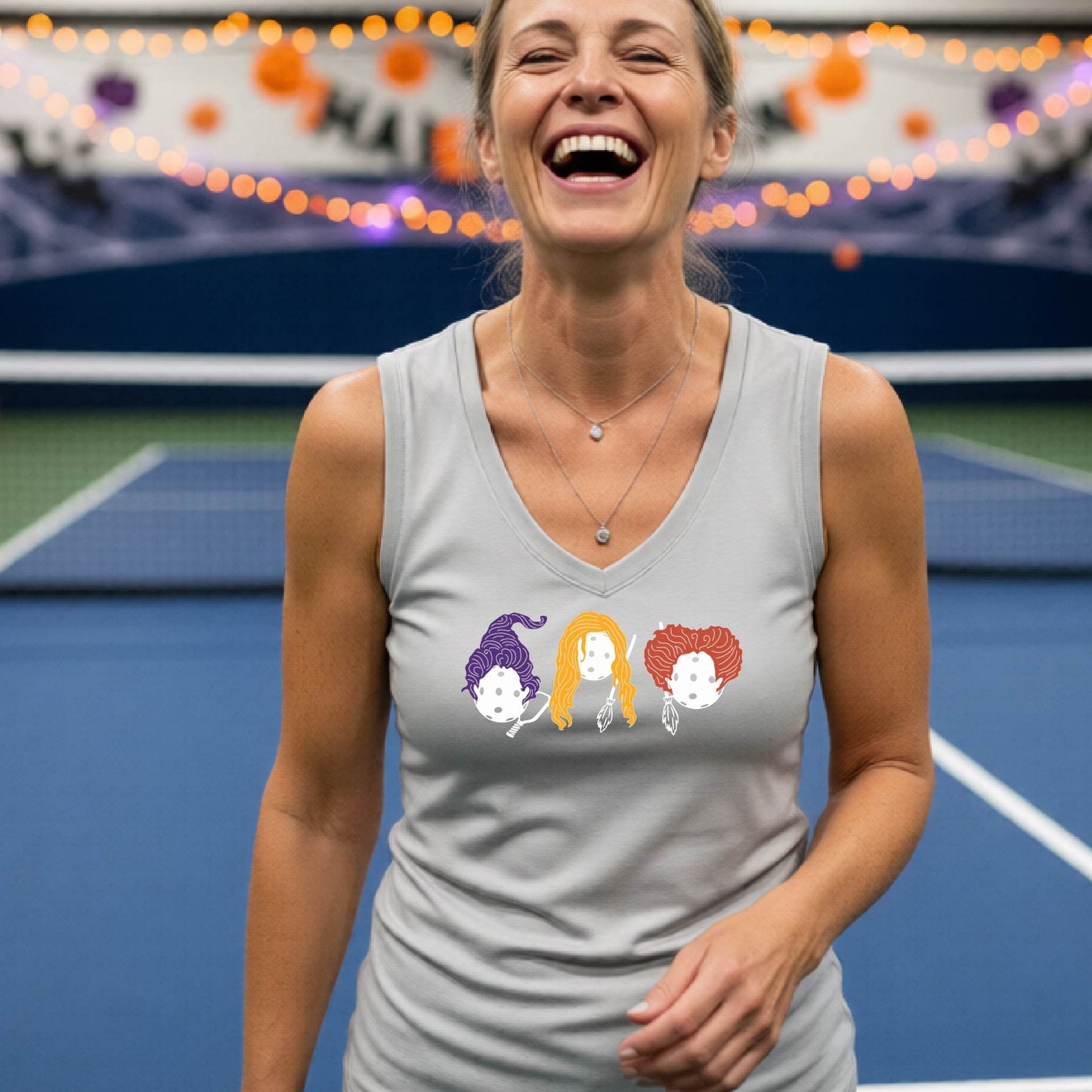 Halloween Womens Pickleball T-Shirt Funny Spooky Season Sleeveless Shirt Pickleball Performance Gift Halloween Apparel