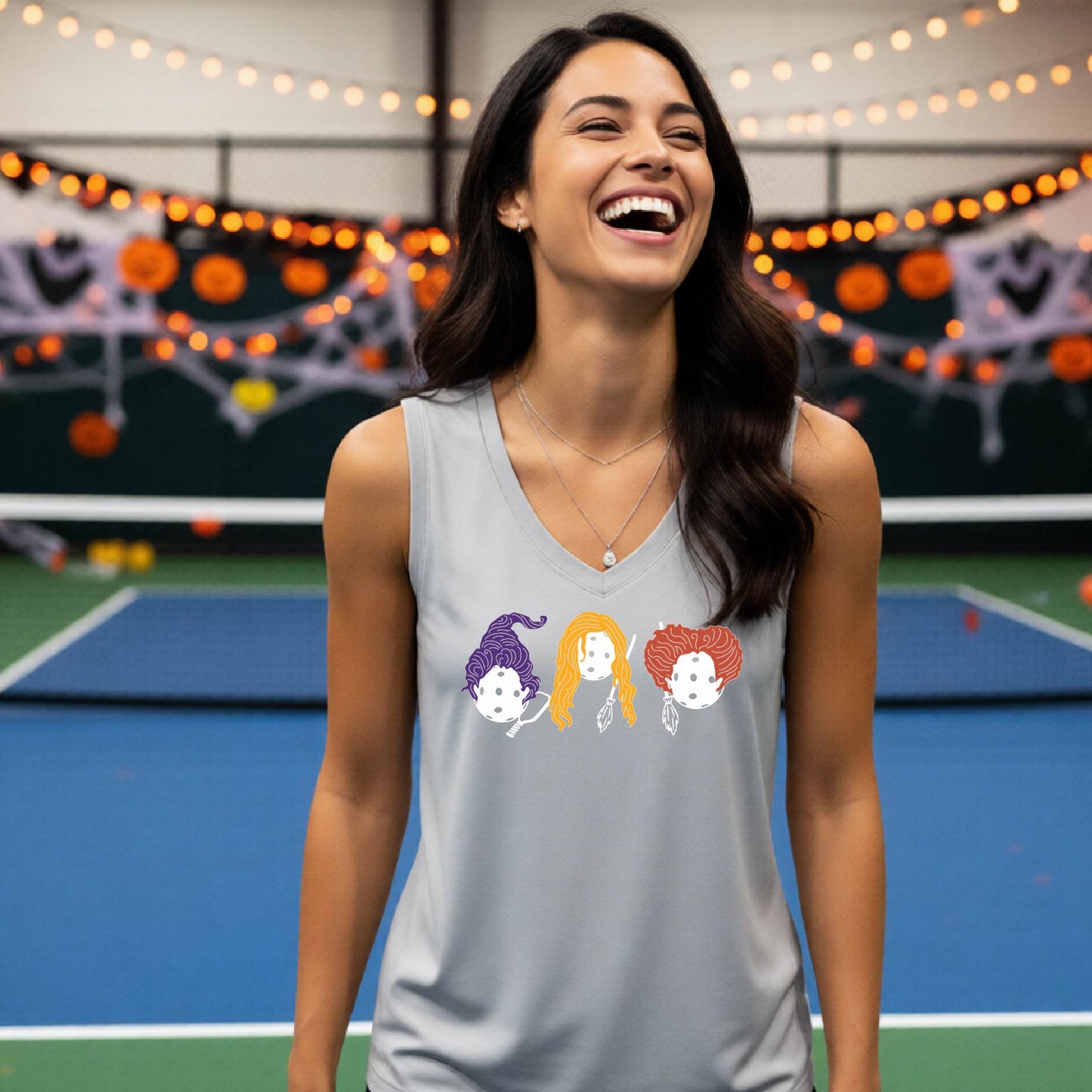 Halloween Womens Pickleball T-Shirt Funny Spooky Season Sleeveless Shirt Pickleball Performance Gift Halloween Apparel