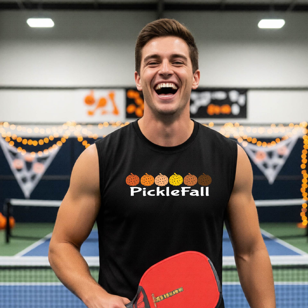 Pickleball Mens Halloween Shirt Funny Moisture-Wicking T-Shirt Spooky Season Pickleball Apparel Gift for Players