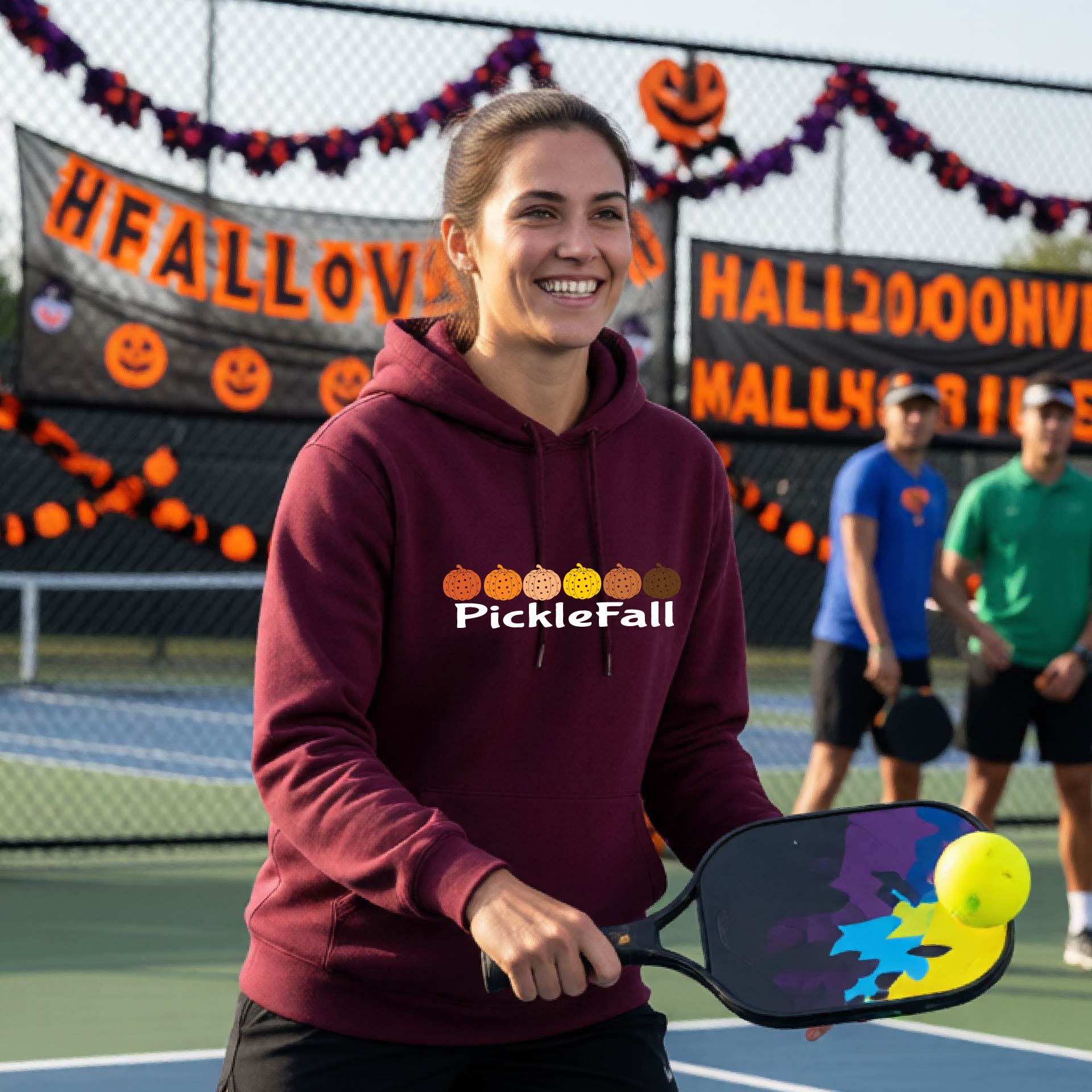 Funny Unisex Halloween Pickleball Hoodie Pullover Spooky Pickleball Sweatshirt Pickleball Gift