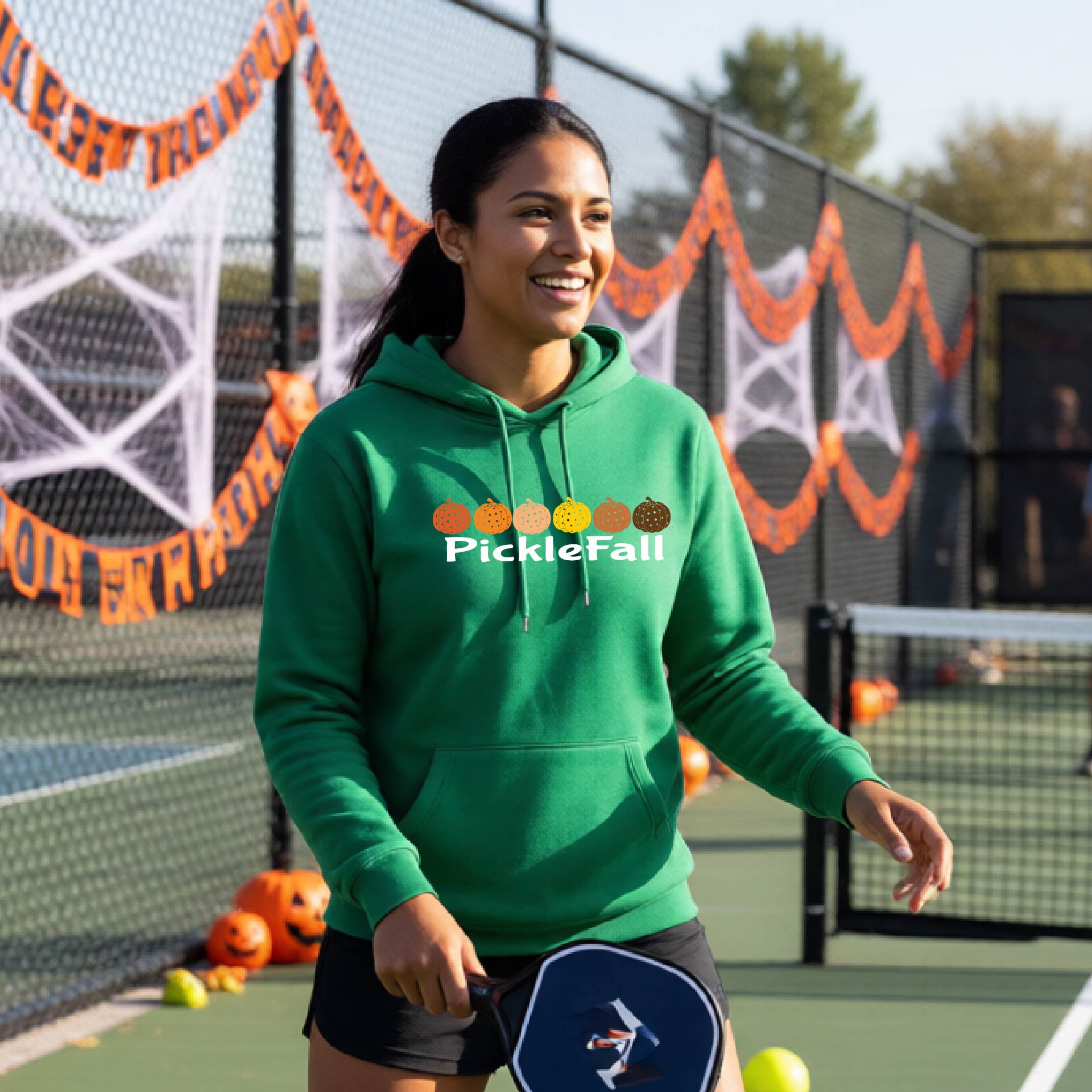 Funny Unisex Halloween Pickleball Hoodie Pullover Spooky Pickleball Sweatshirt Pickleball Gift